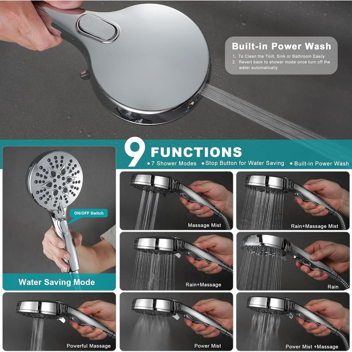 Cabezal de Ducha Doble GwernKB con Filtro y Barra Ajustable 10in