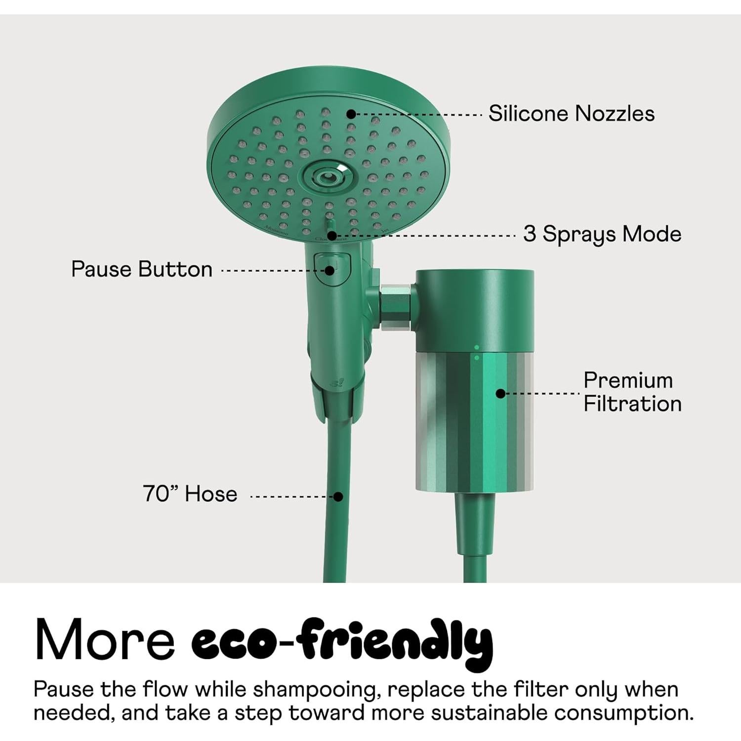 Cabezal de Ducha de Mano Sproos! con Filtros y Manguera 177.8 cm