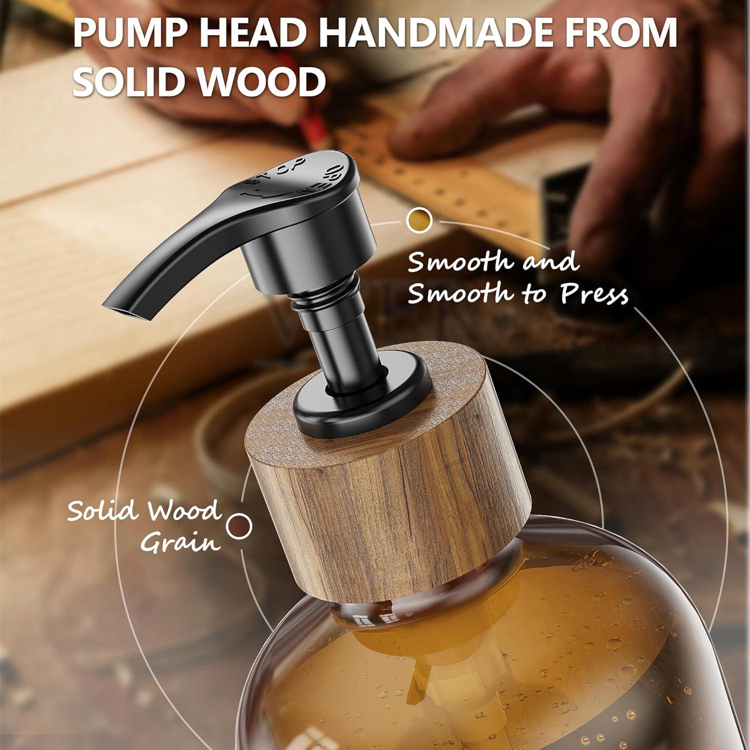 Juego de dispensador de jabón Cisily con 2 botellas de vidrio ámbar