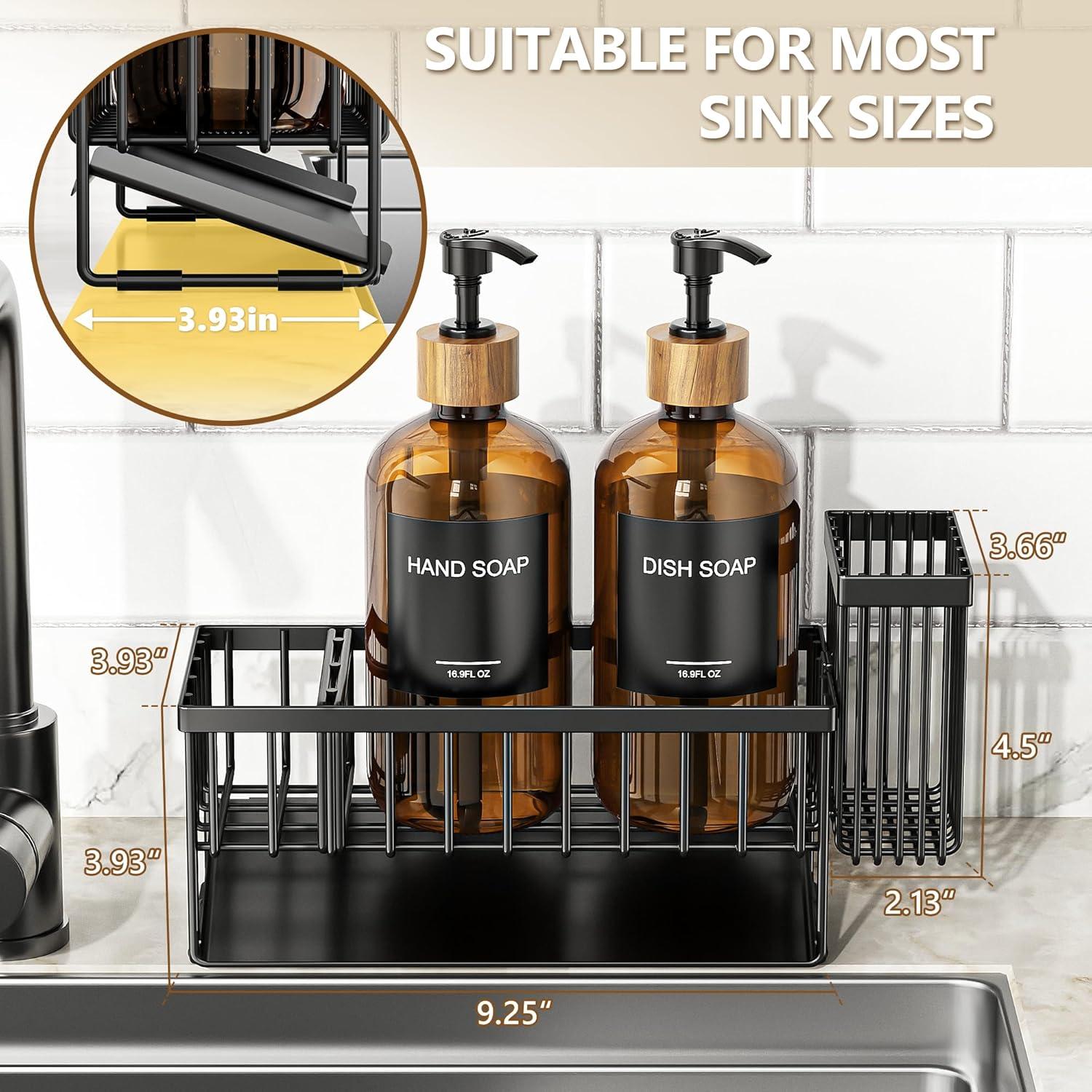 Juego de dispensador de jabón Cisily con 2 botellas de vidrio ámbar