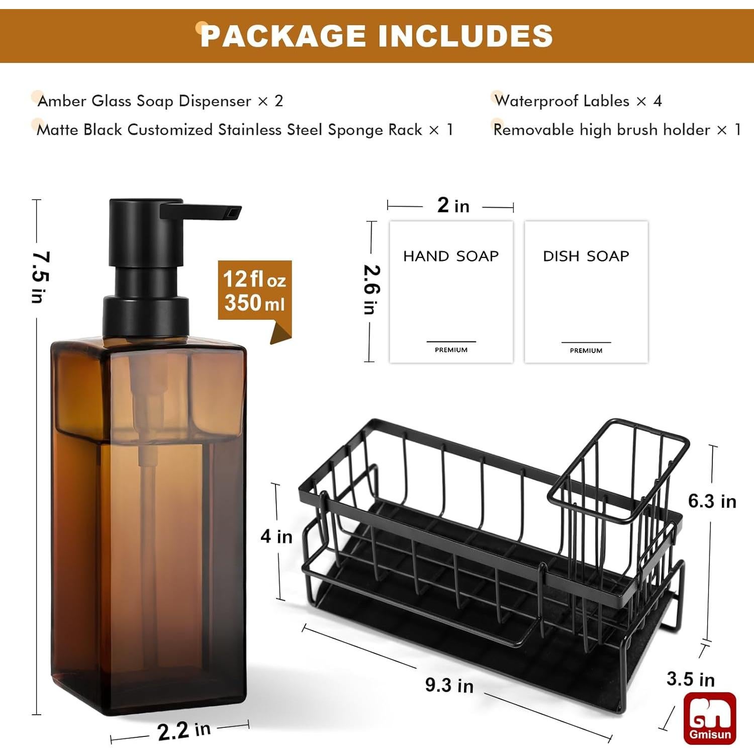 Dispensador de Jabón GMISUN 350 ml con Soporte para Esponja