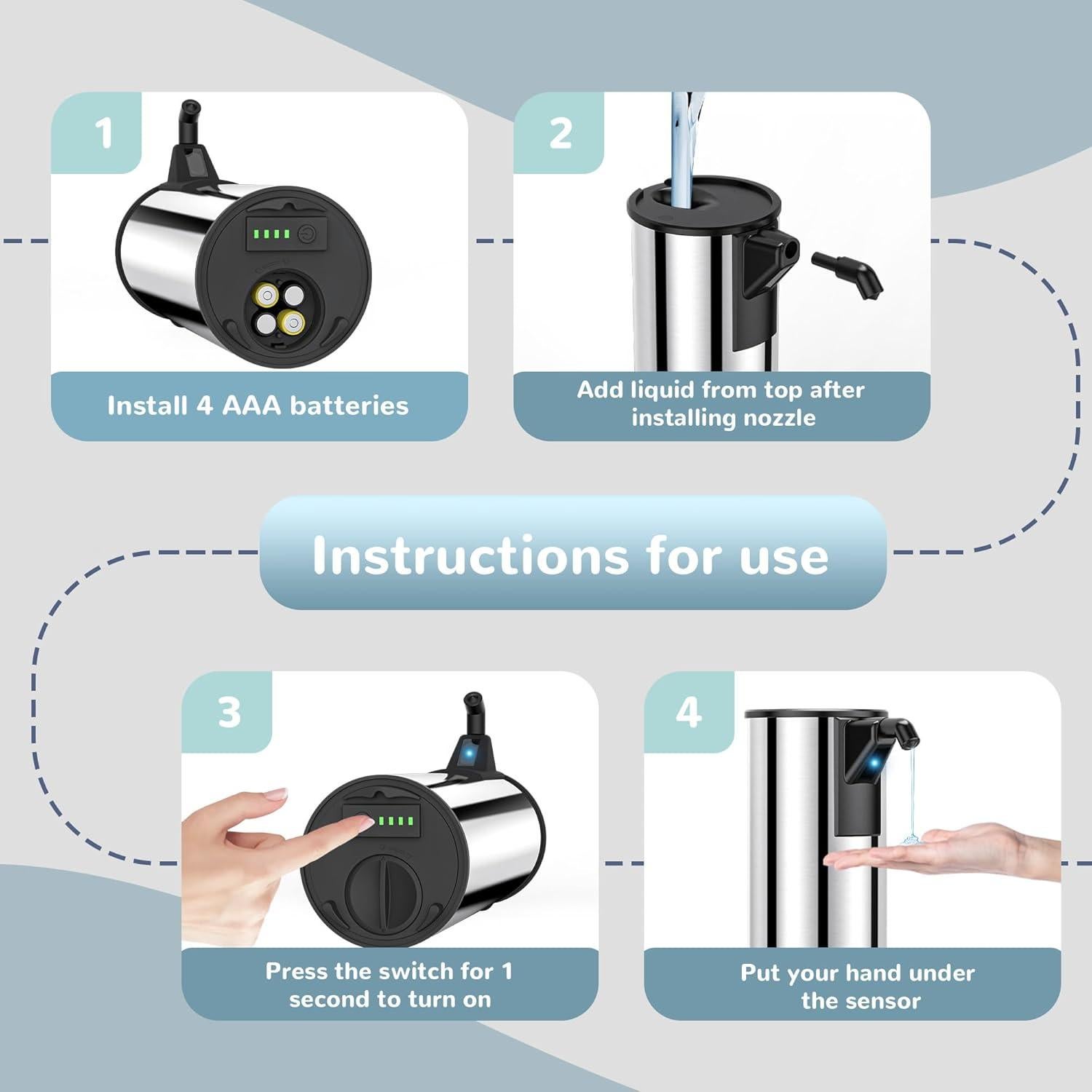 Dispensador de Jabón Automático Inoxidable 350ml Sin Contacto