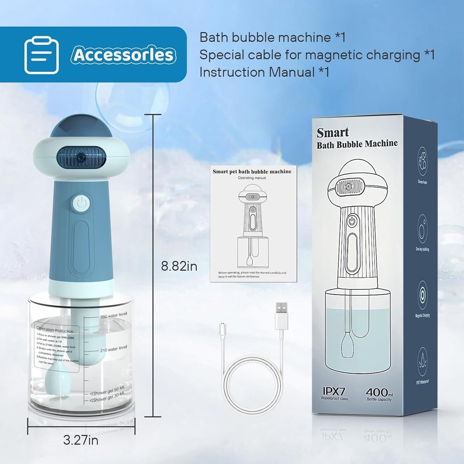 Dispensador Eléctrico de Champú para Perros Coocake Azul 350ml