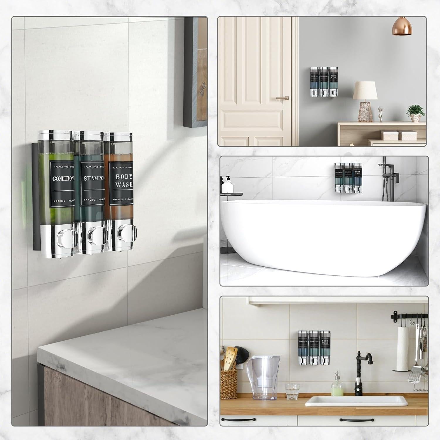 Dispensador de Jabón Unisense 3 Cámaras Cromo 300ml Sin Taladro