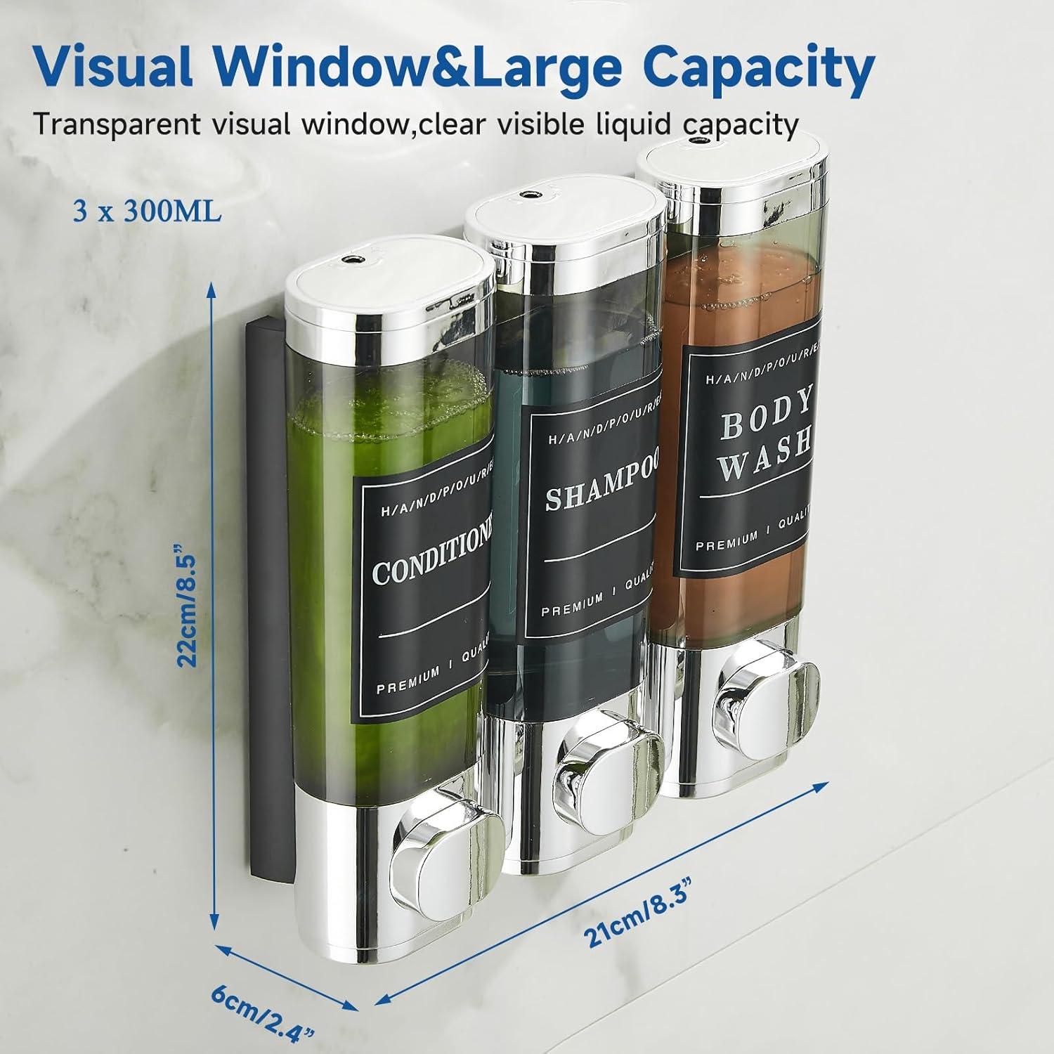 Dispensador de Jabón Unisense 3 Cámaras Cromo 300ml Sin Taladro