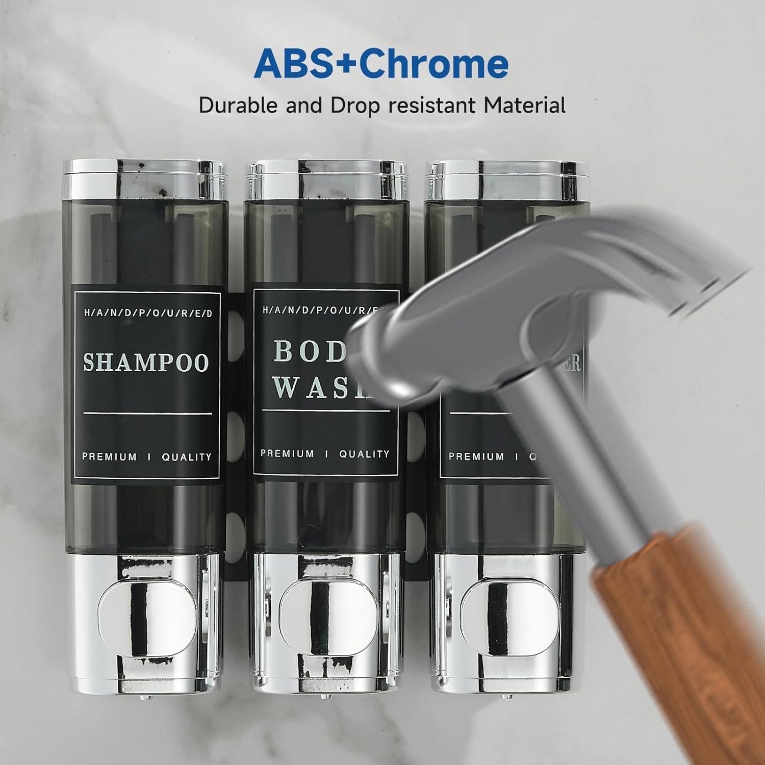 Dispensador de Jabón Unisense 3 Cámaras Cromo 300ml Sin Taladro