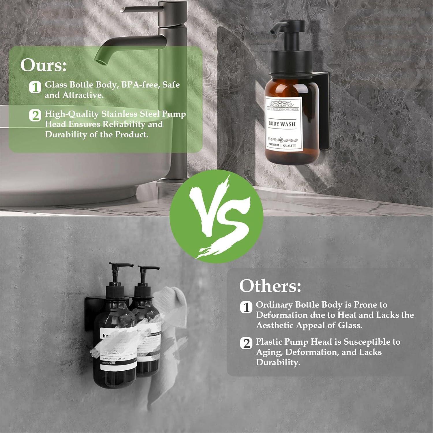 Dispensador de Jabón de Vidrio Nobtou 240 ml con Soporte Pared