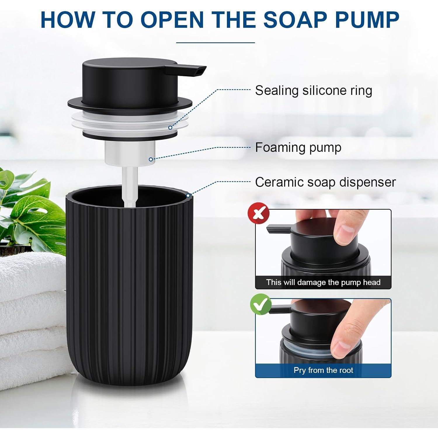 Dispensador de Jabón Espumoso Cerámica Dlirho 355 ml Negro