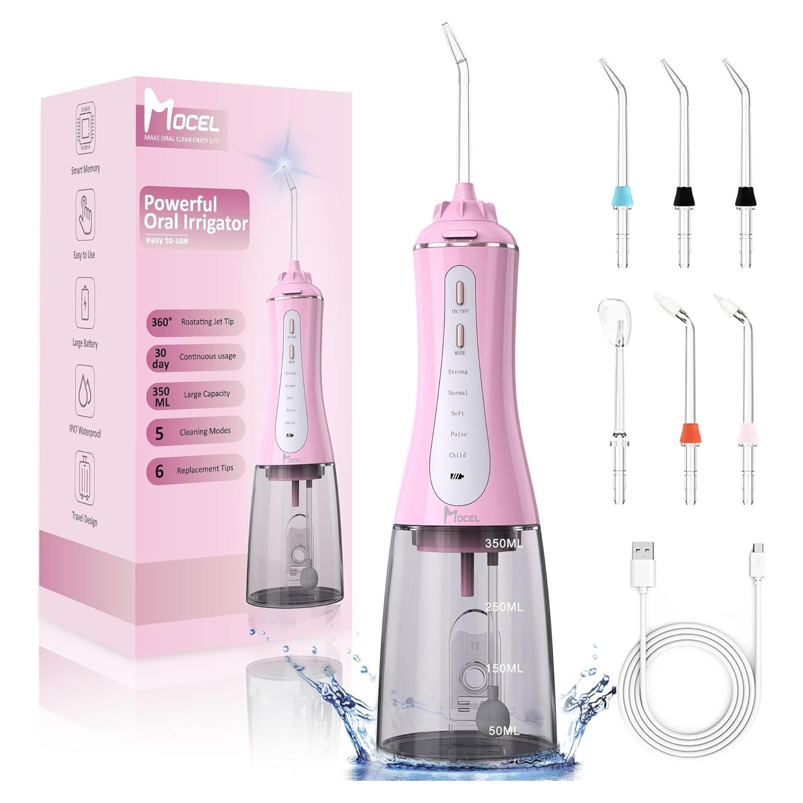 Irrigador Dental Inalámbrico MOCEL 350ml 5 Modos Rosa