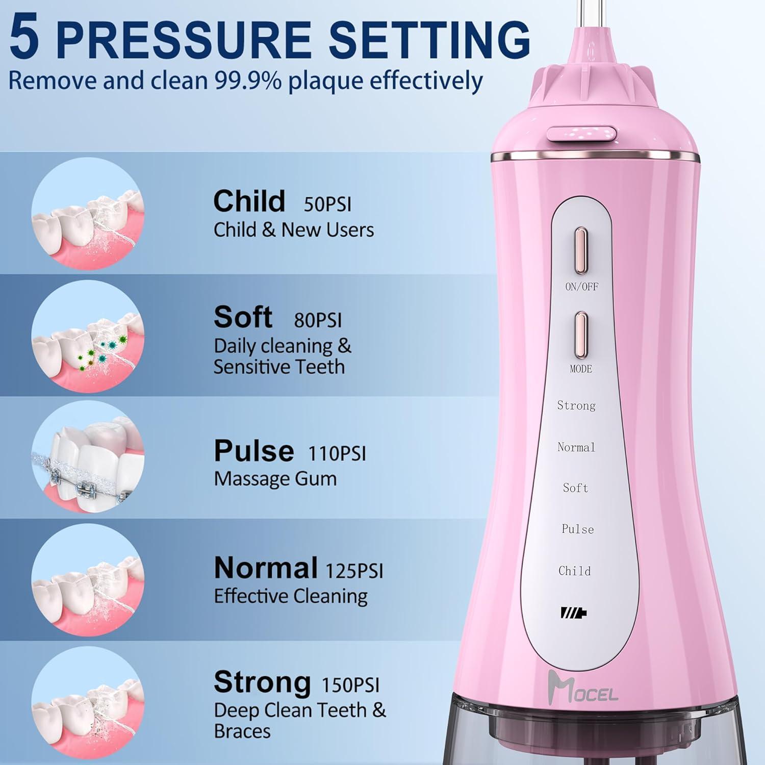 Irrigador Dental Inalámbrico MOCEL 350ml 5 Modos Rosa