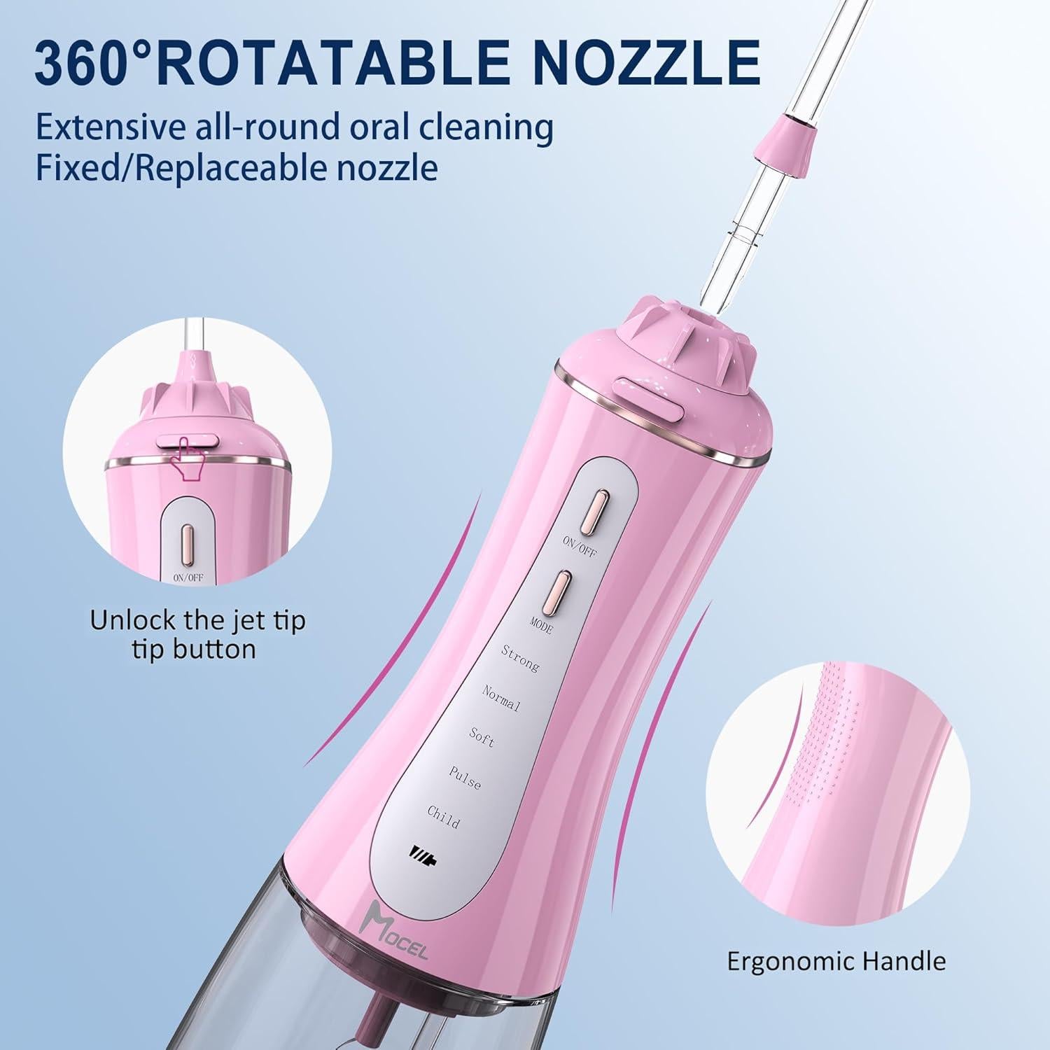 Irrigador Dental Inalámbrico MOCEL 350ml 5 Modos Rosa