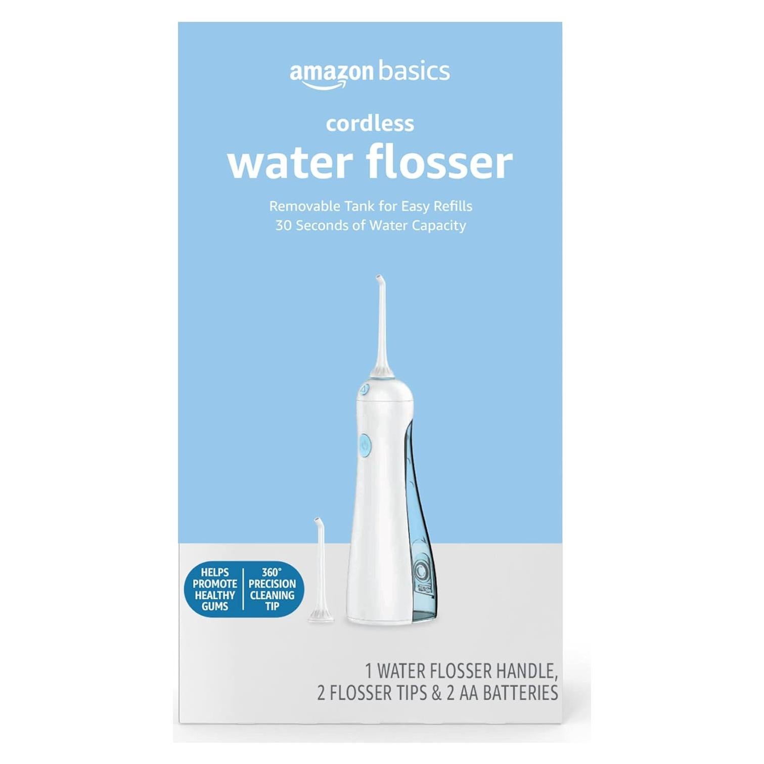 Hilo Dental Inalámbrico Amazon Basics con 2 Puntas y Pilas