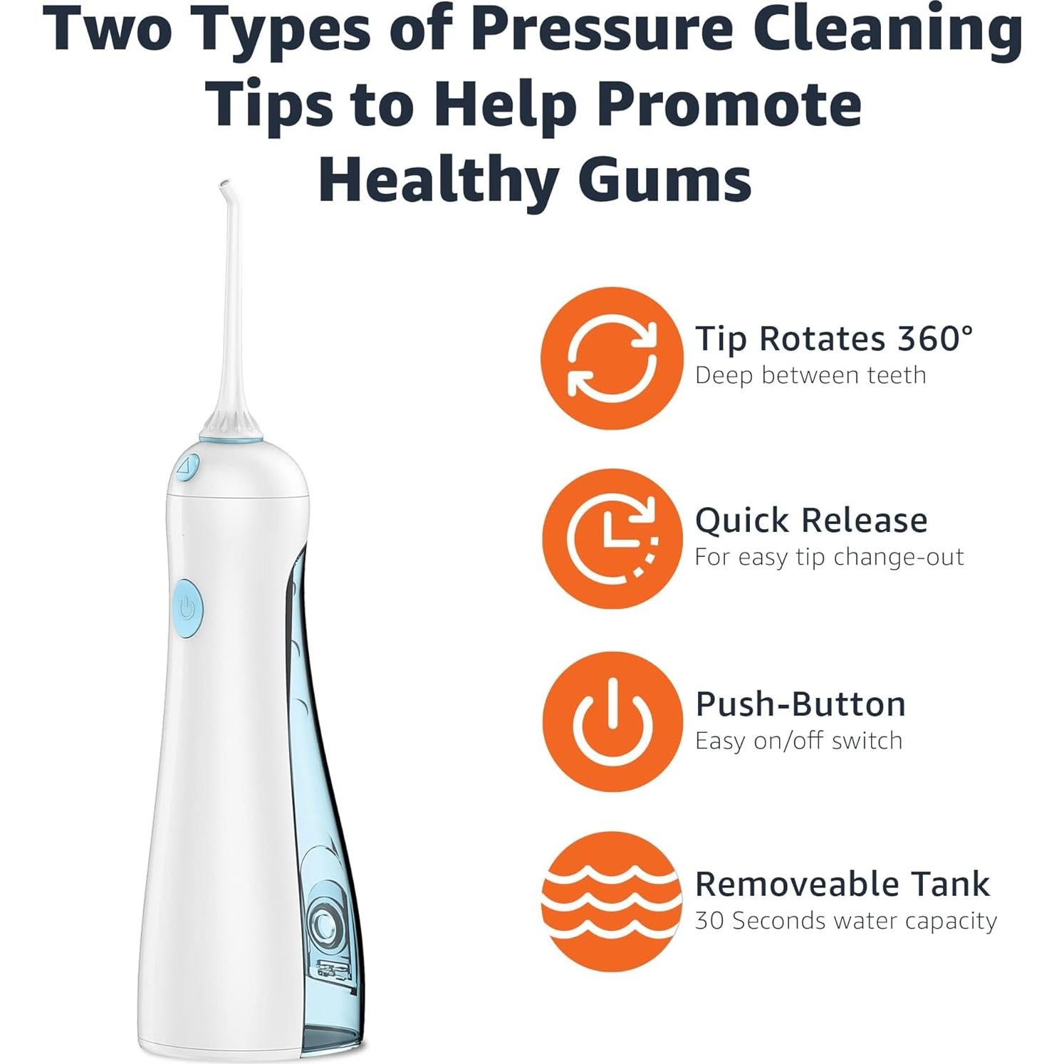 Hilo Dental Inalámbrico Amazon Basics con 2 Puntas y Pilas