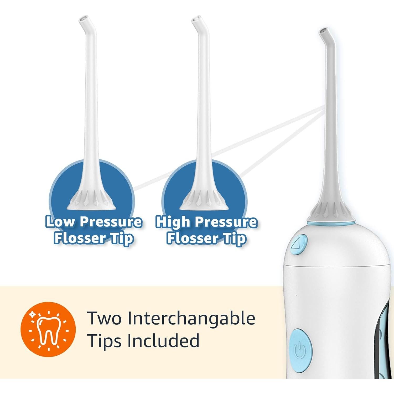 Hilo Dental Inalámbrico Amazon Basics con 2 Puntas y Pilas