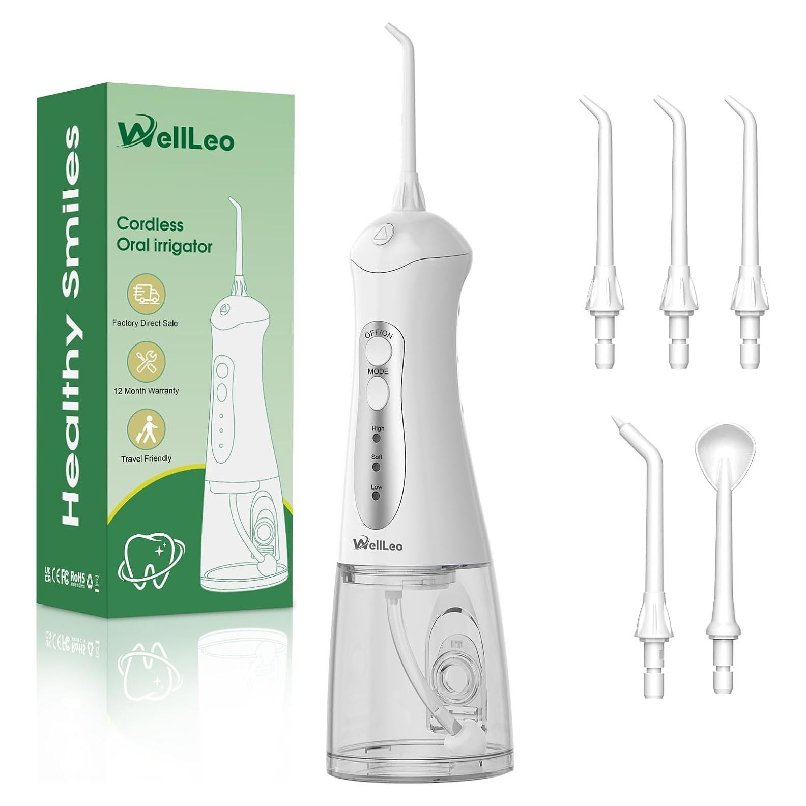 Irrigador Dental Portátil WellLeo C103 con 5 Puntas y IPX7
