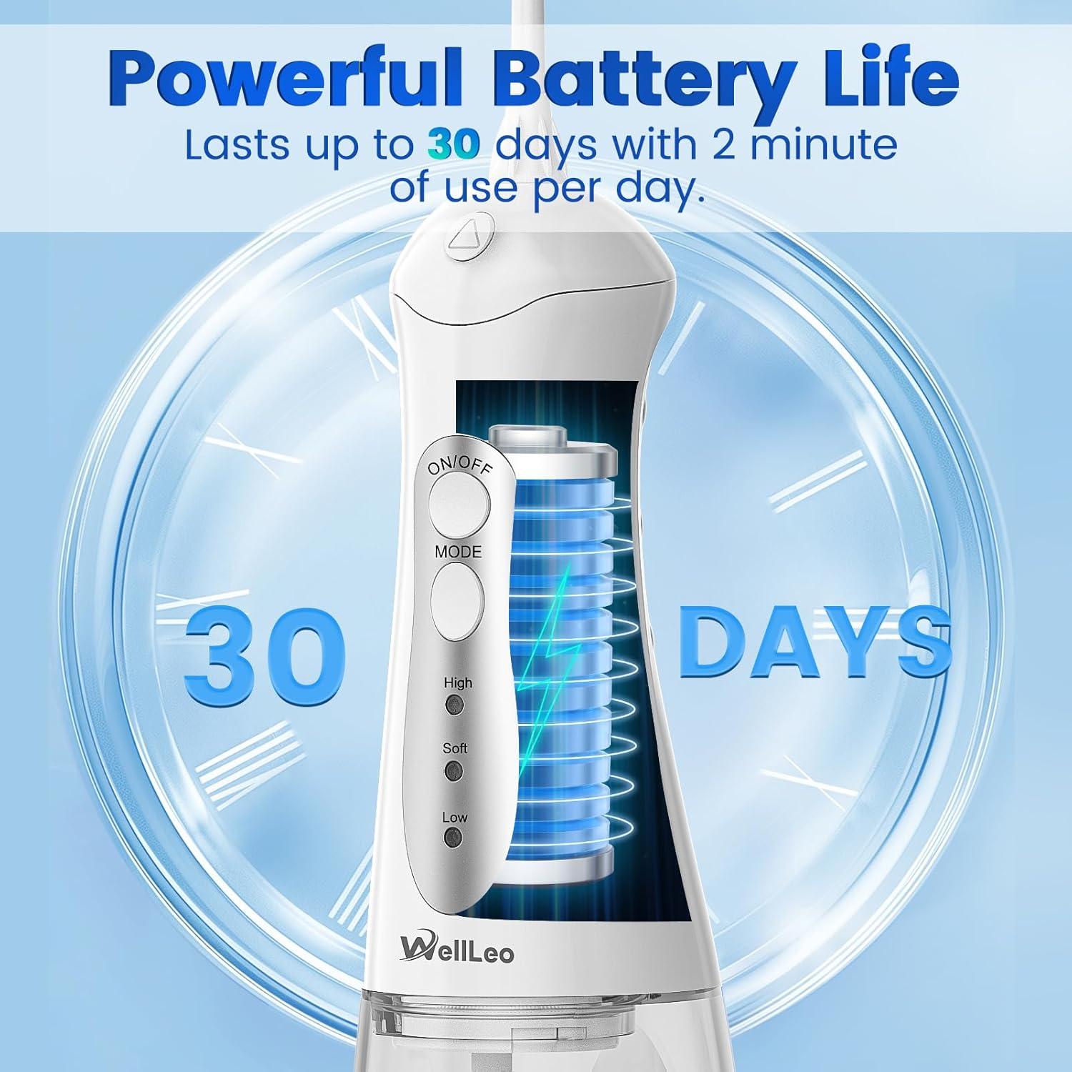 Irrigador Dental Portátil WellLeo C103 con 5 Puntas y IPX7