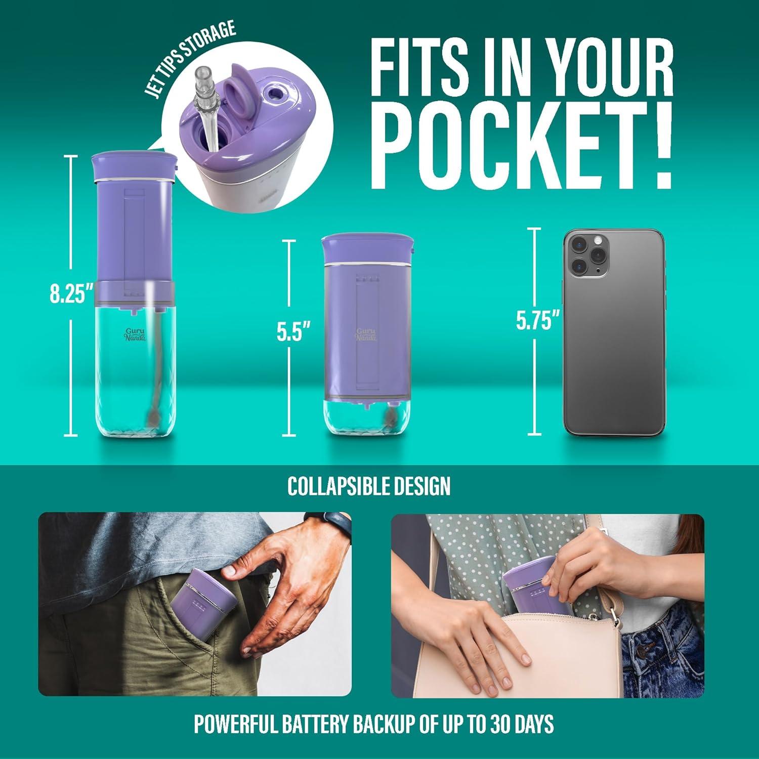 Irrigador Oral Portátil GuruNanda Lavanda, 4 Modos, 180 ml