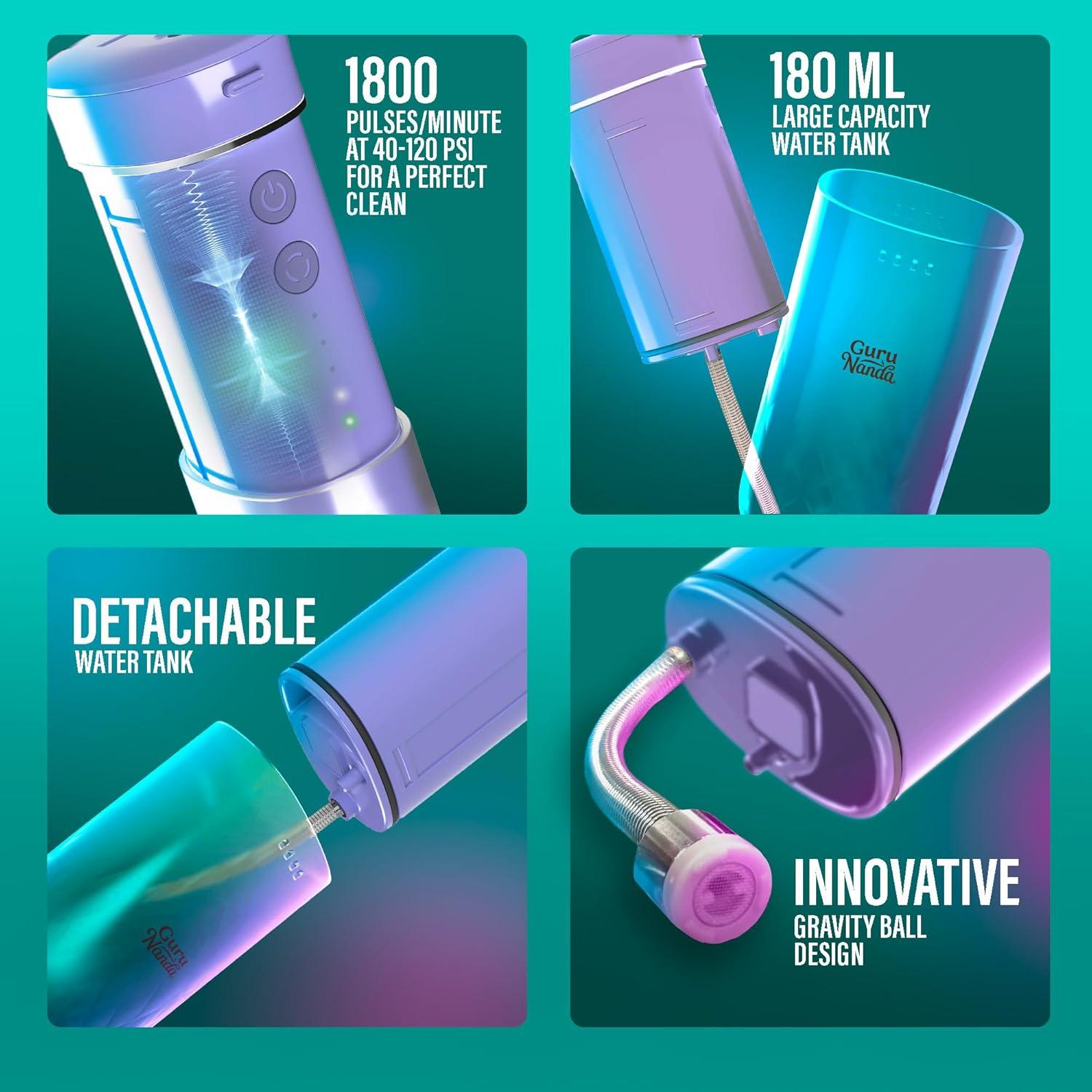 Irrigador Oral Portátil GuruNanda Lavanda, 4 Modos, 180 ml