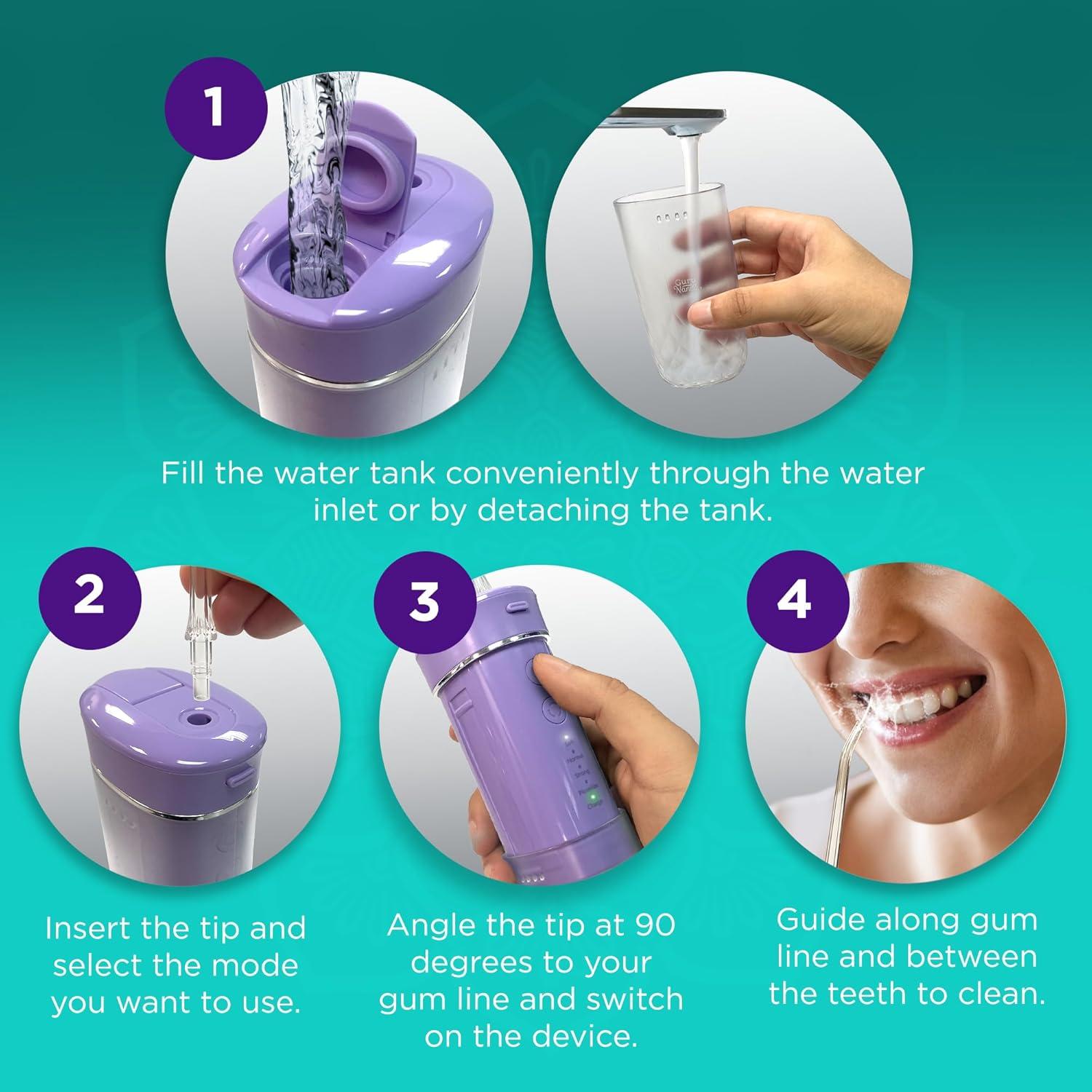 Irrigador Oral Portátil GuruNanda Lavanda, 4 Modos, 180 ml