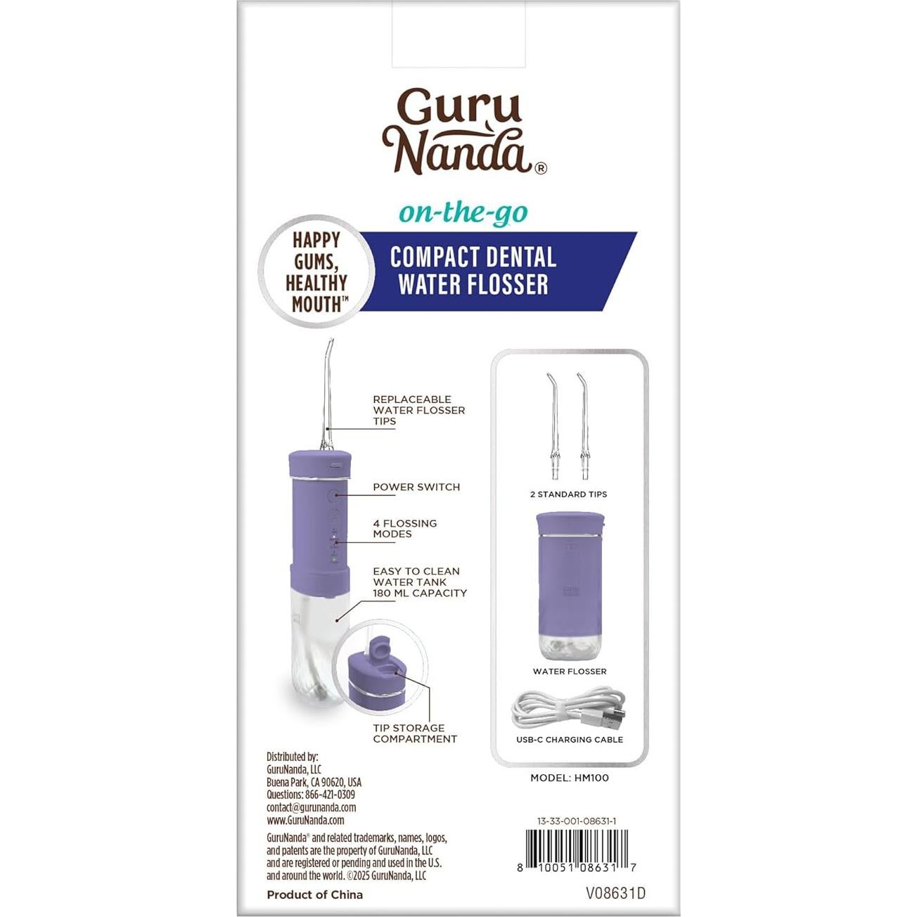 Irrigador Oral Portátil GuruNanda Lavanda, 4 Modos, 180 ml