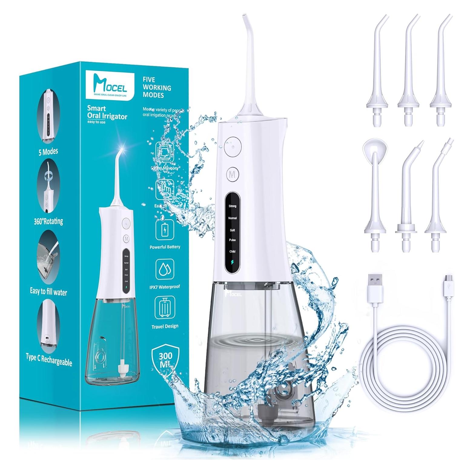 Irrigador Oral MOCEL WF02 Portátil 300ML 5 Modos USB C Blanco