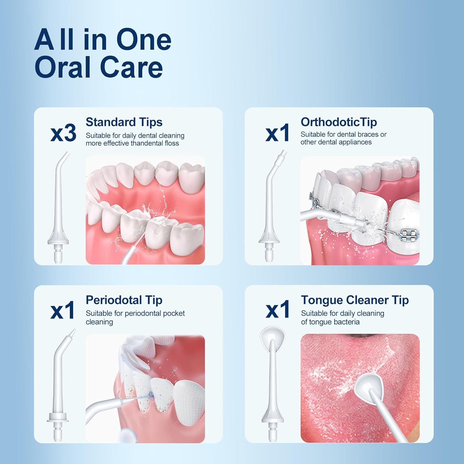 Irrigador Oral MOCEL WF02 Portátil 300ML 5 Modos USB C Blanco
