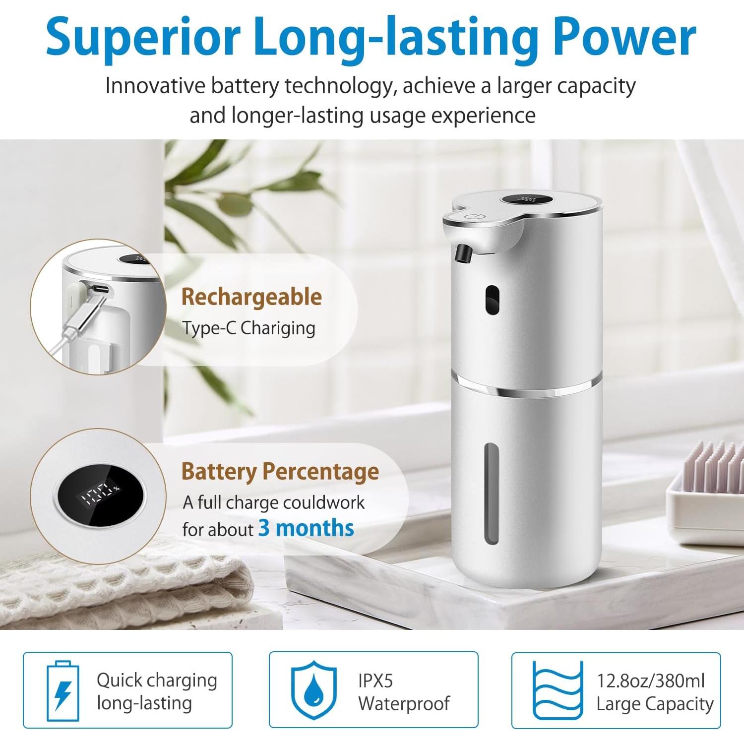 Dispensador Automático de Jabón Espumoso Uarnicey 362ml Recargable