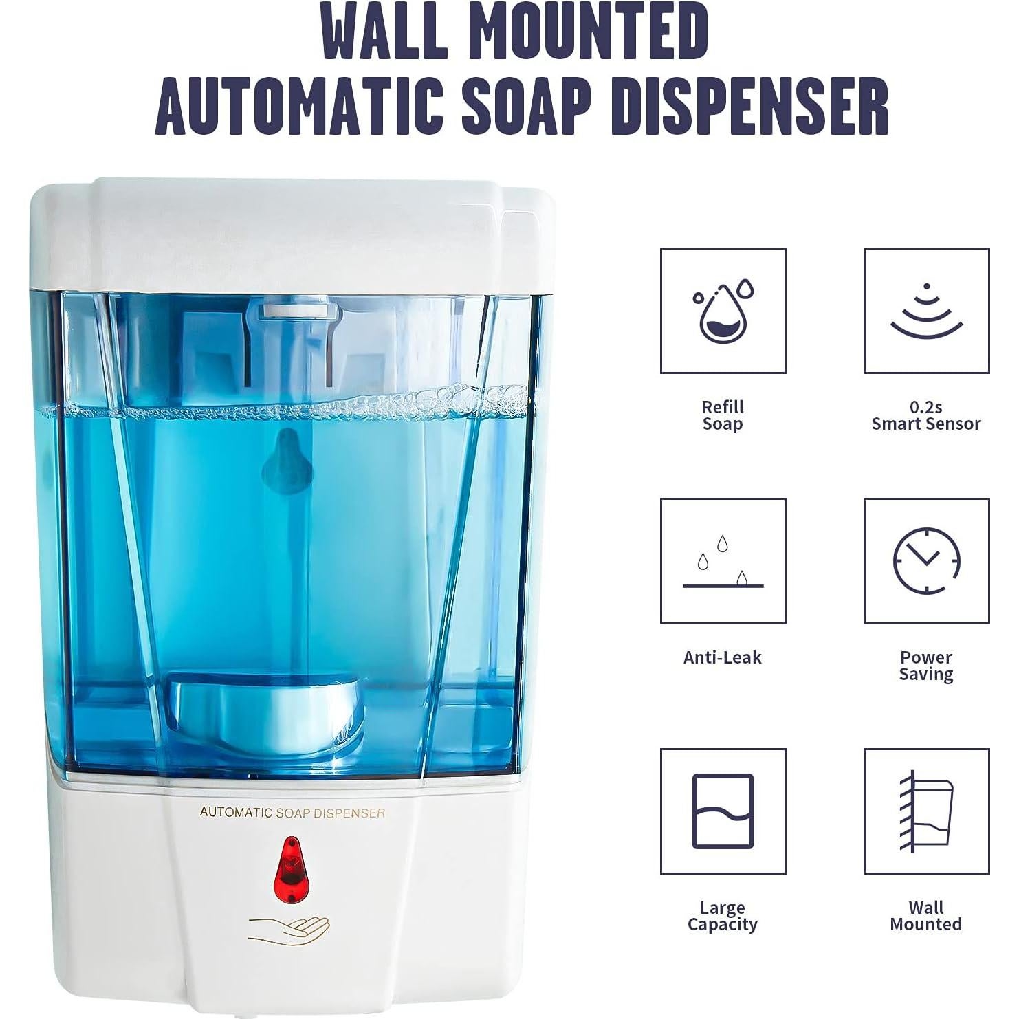 Dispensador de Jabón Automático PLUSSEN 600ml Blanco Sin Contacto