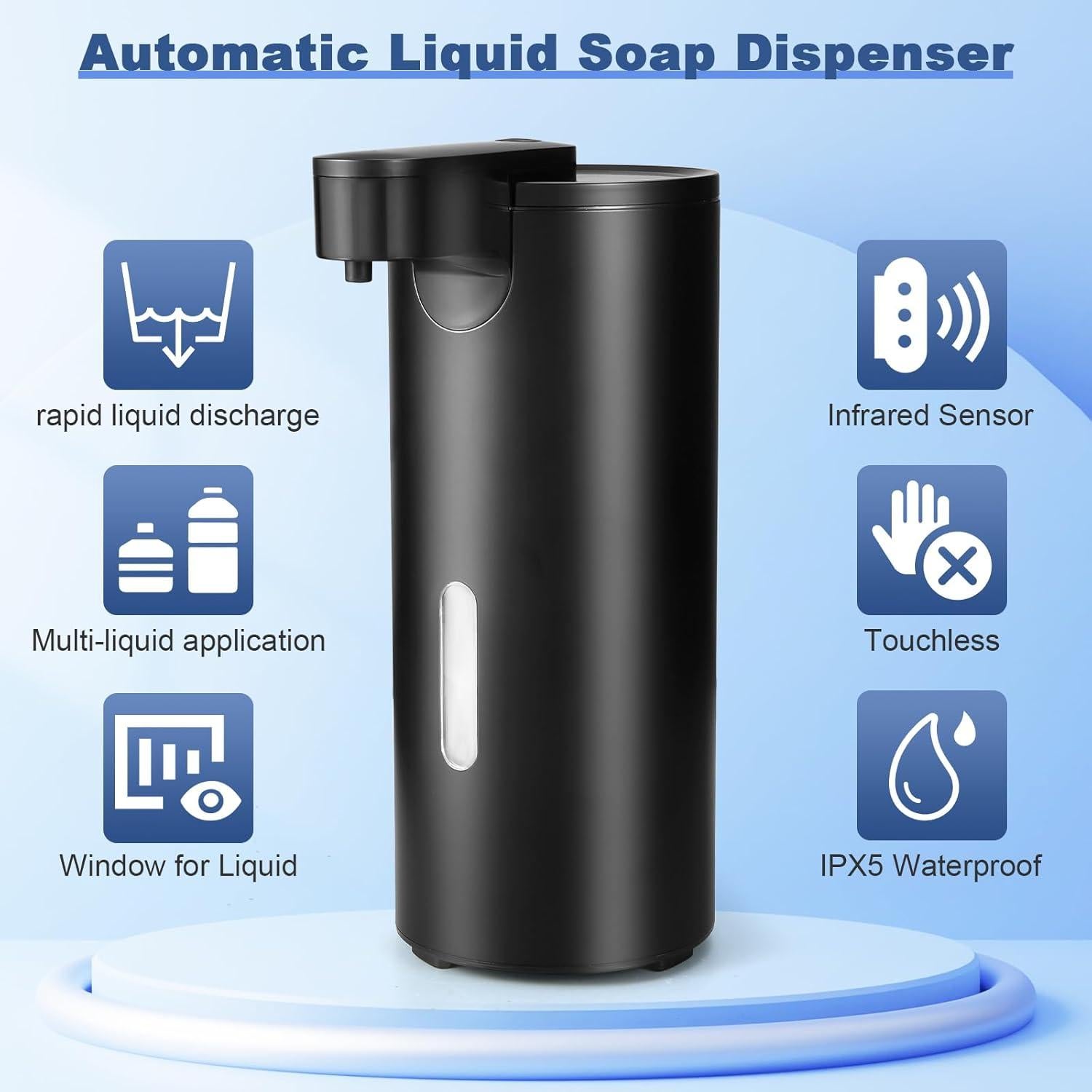 Dispensador Automático de Jabón VZZNN 340ml Acero Inoxidable Negro