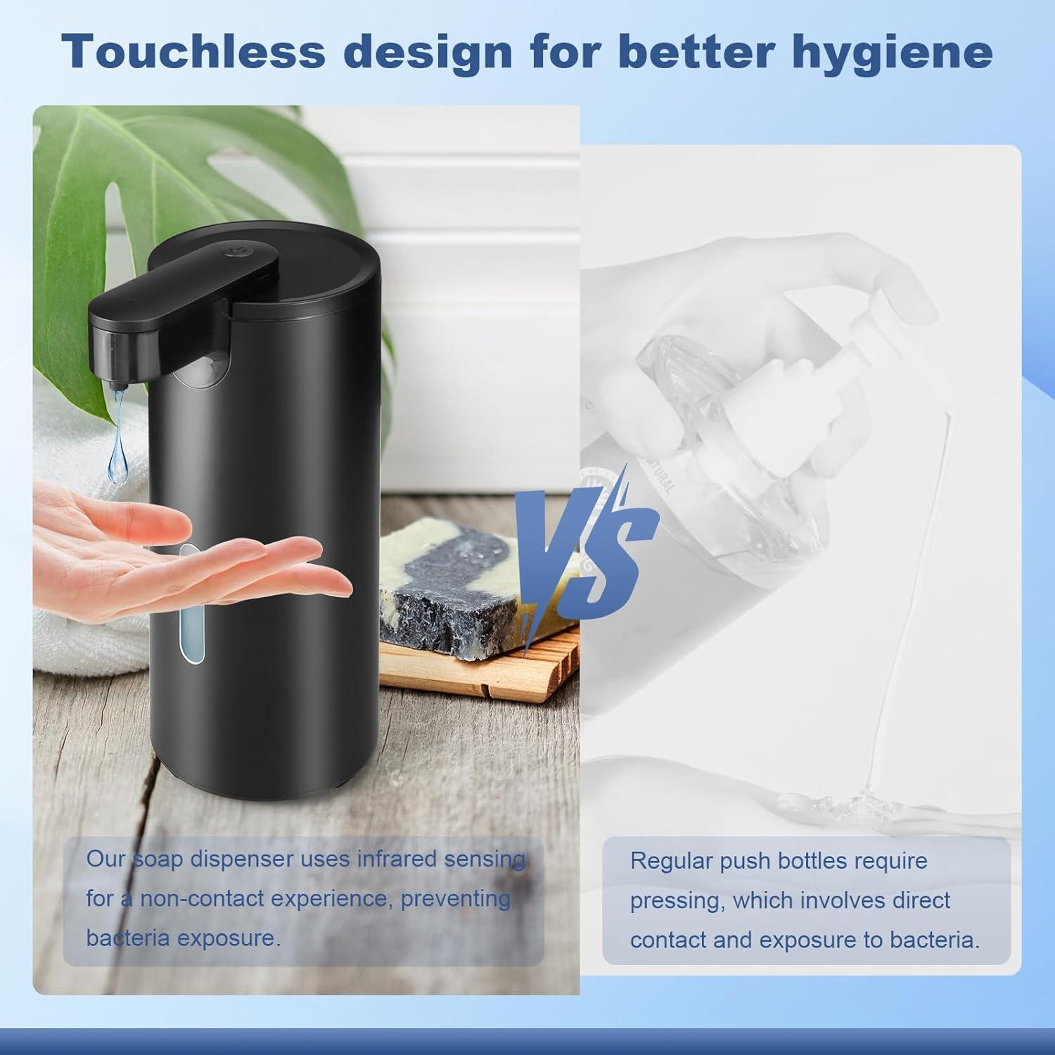 Dispensador Automático de Jabón VZZNN 340ml Acero Inoxidable Negro