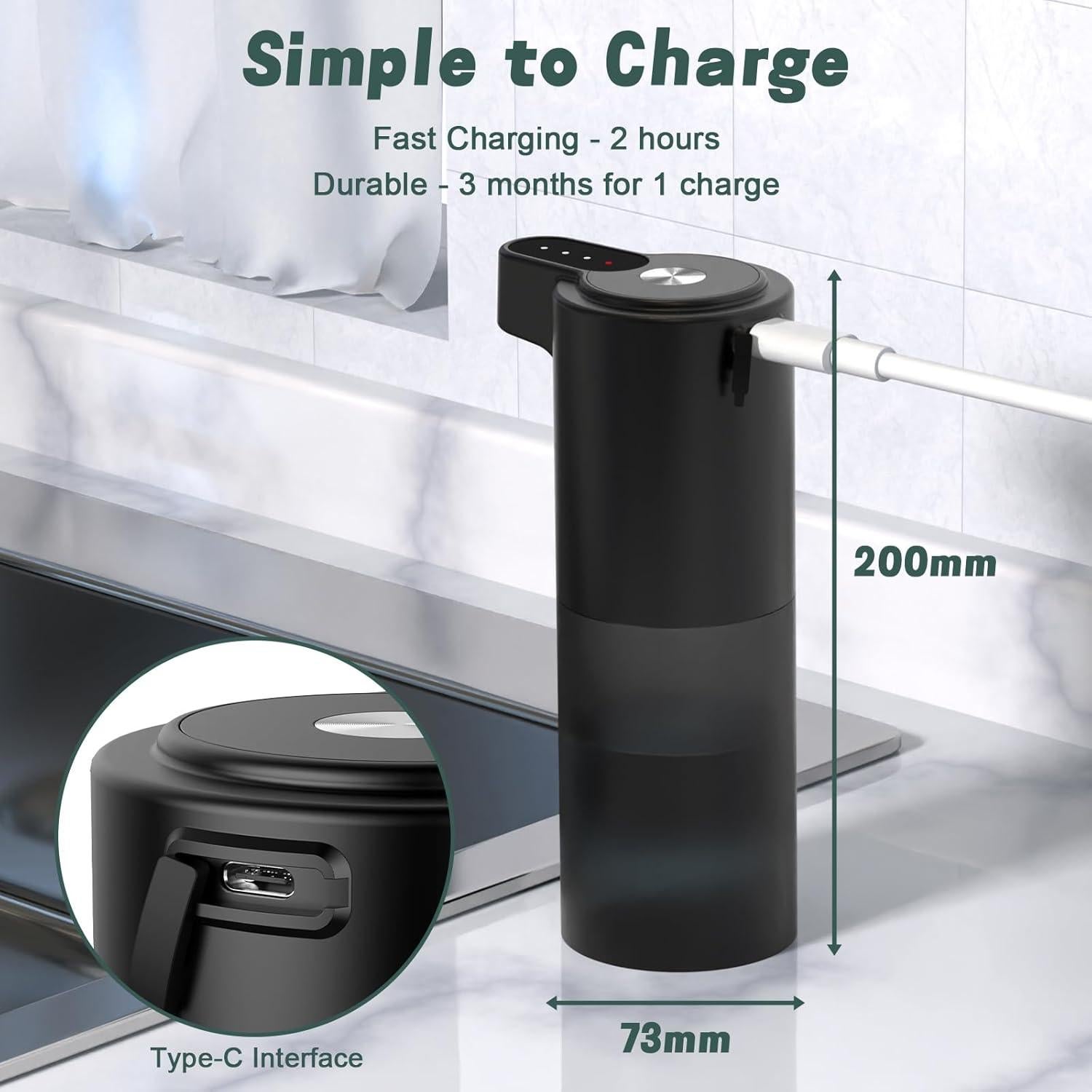 Dispensador Automático de Jabón Líquido FFZZKJ Negro Mate IPX5