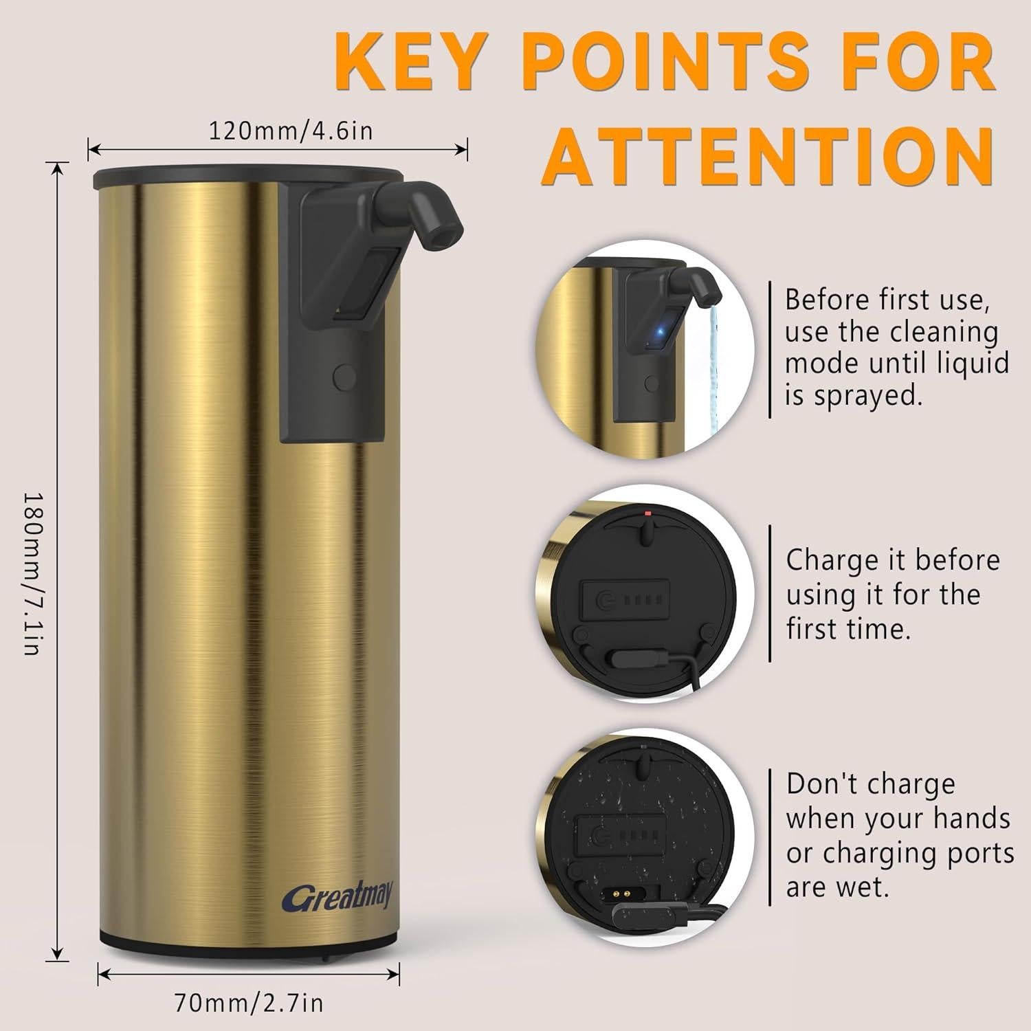 Dispensador Automático de Jabón Greatmay 350ml Acero Inoxidable