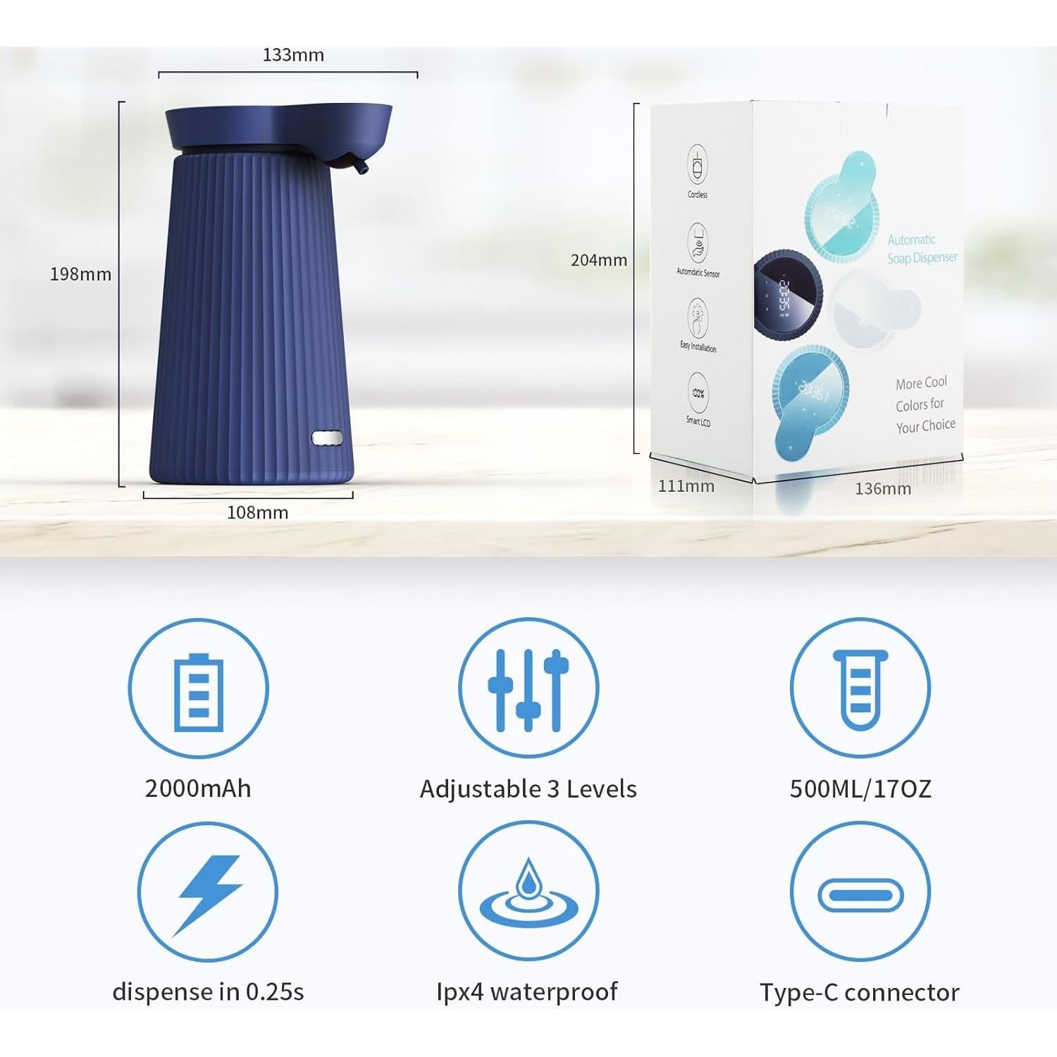 Dispensador Automático de Jabón Espumoso HYHome 500ml Azul