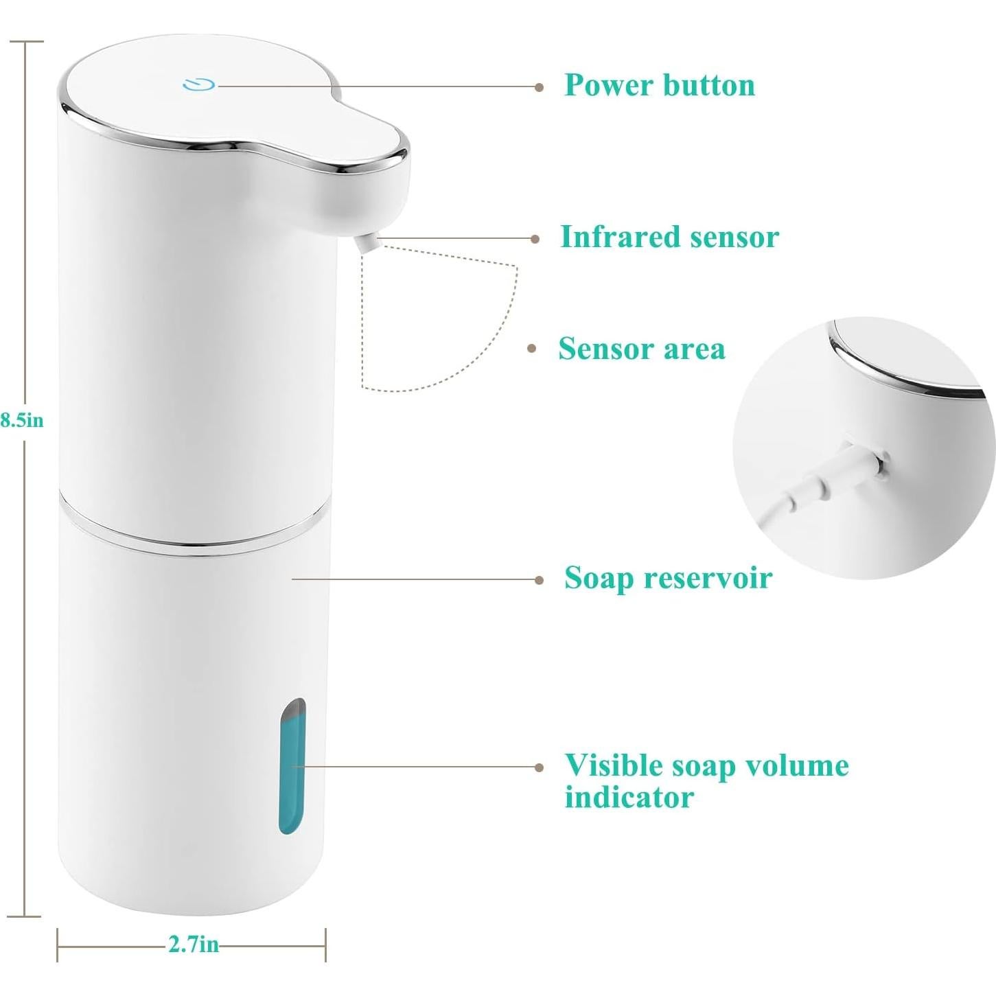 Dispensador de Jabón Automático LAOPAO 300ml Blanco Recargable