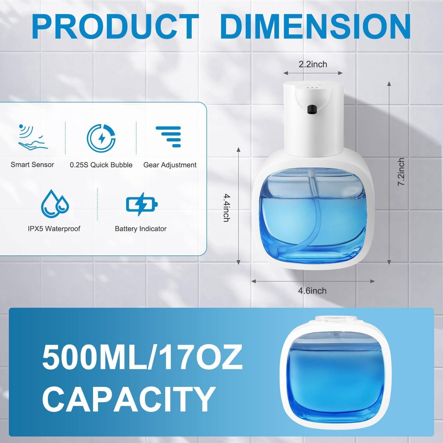 Dispensador Automático de Jabón Líquido Gotofine 500ml Blanco