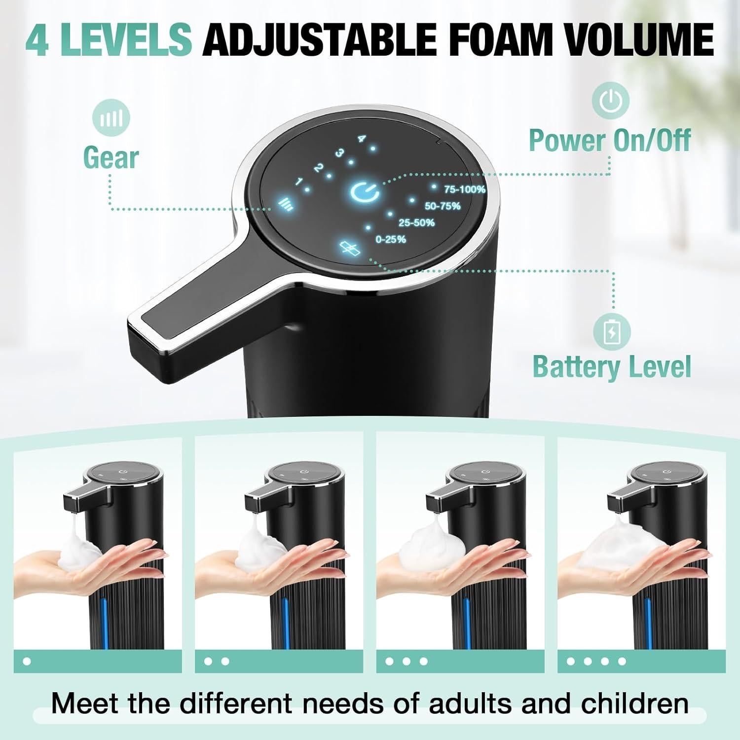 Dispensador Automático de Jabón Espumoso Monstake 400ml Negro