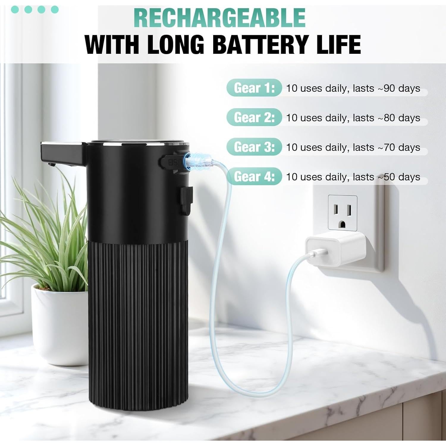 Dispensador Automático de Jabón Espumoso Monstake 400ml Negro