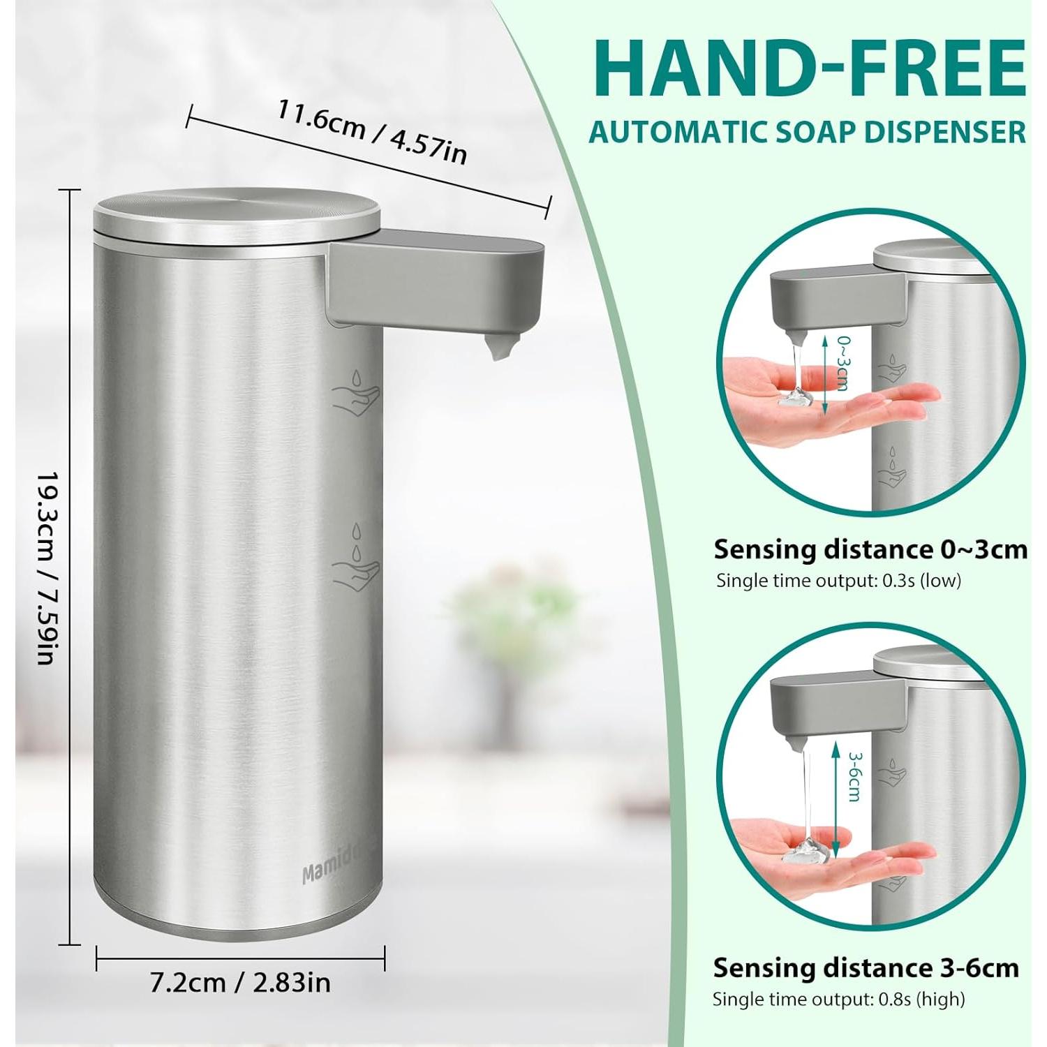 Dispensador Automático de Jabón Mamiddle Plata IPX5 USB-C