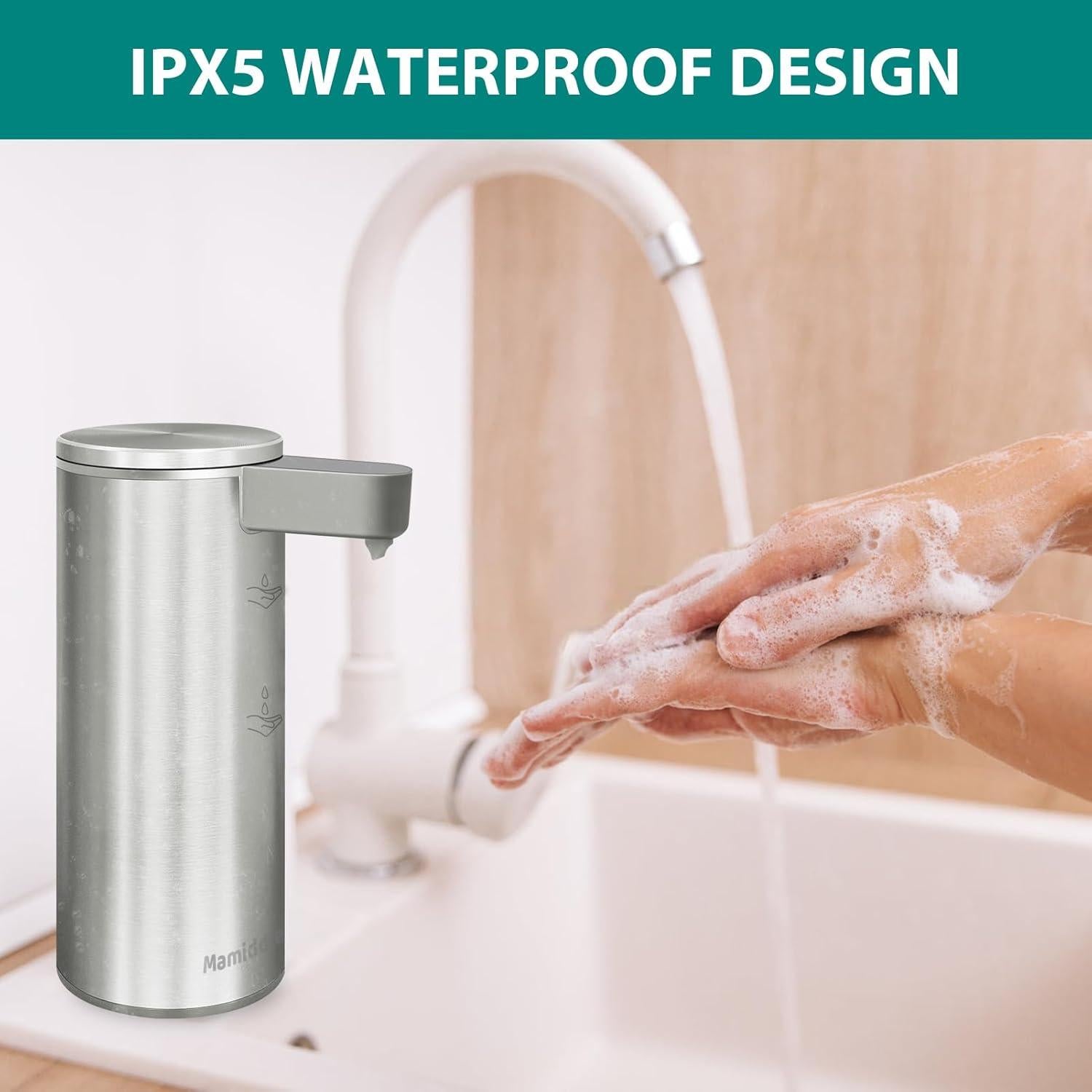 Dispensador Automático de Jabón Mamiddle Plata IPX5 USB-C