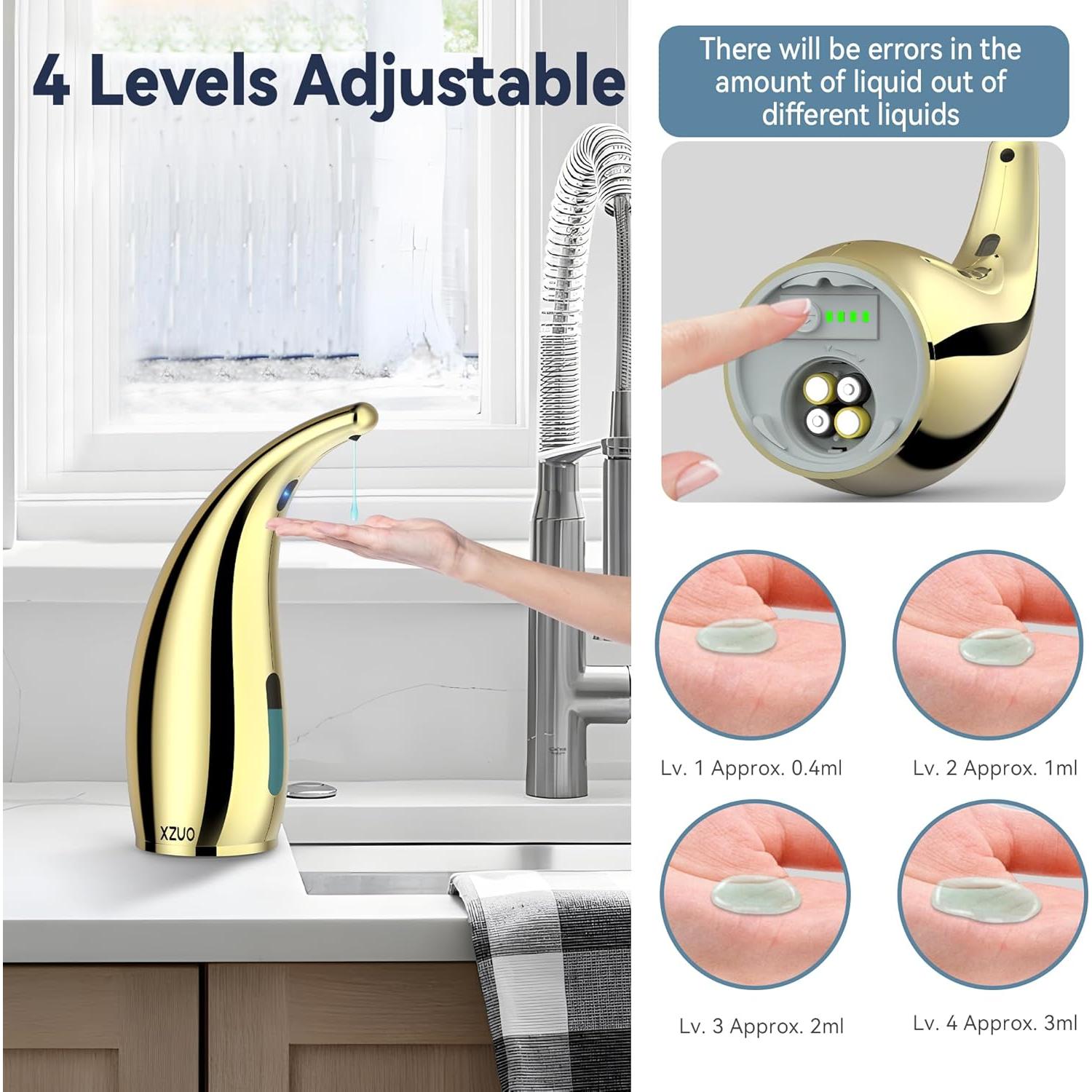 Dispensador Automático de Jabón XZUO Dorado - Sin Contacto, 4 Niveles