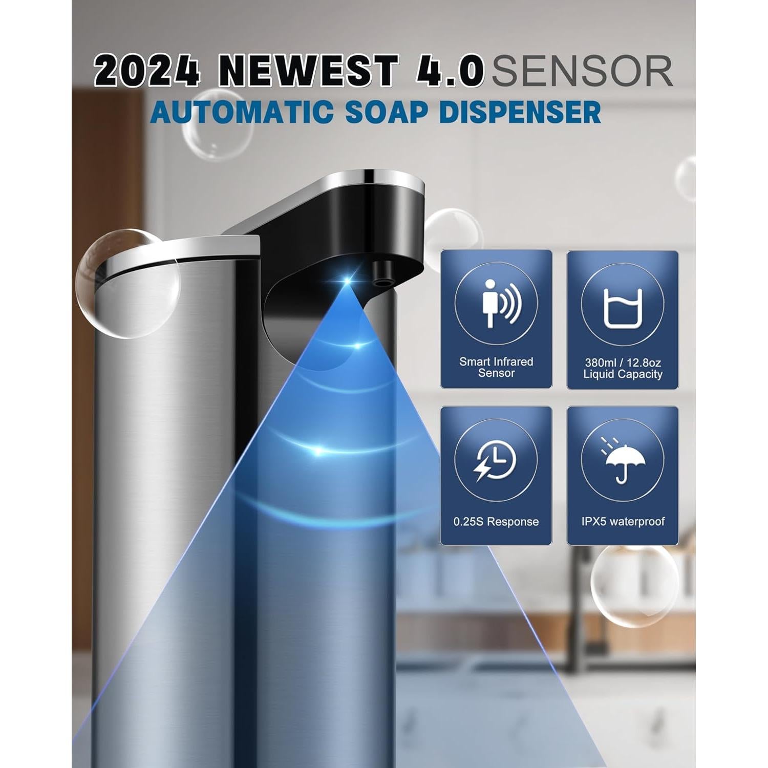 Dispensador de Jabón Automático Mzjqon 340ml Acero Inoxidable