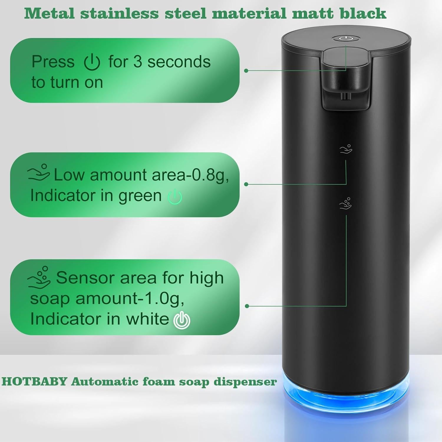 Dispensador Automático de Jabón Espumoso HOTBABY Negro Inoxidable