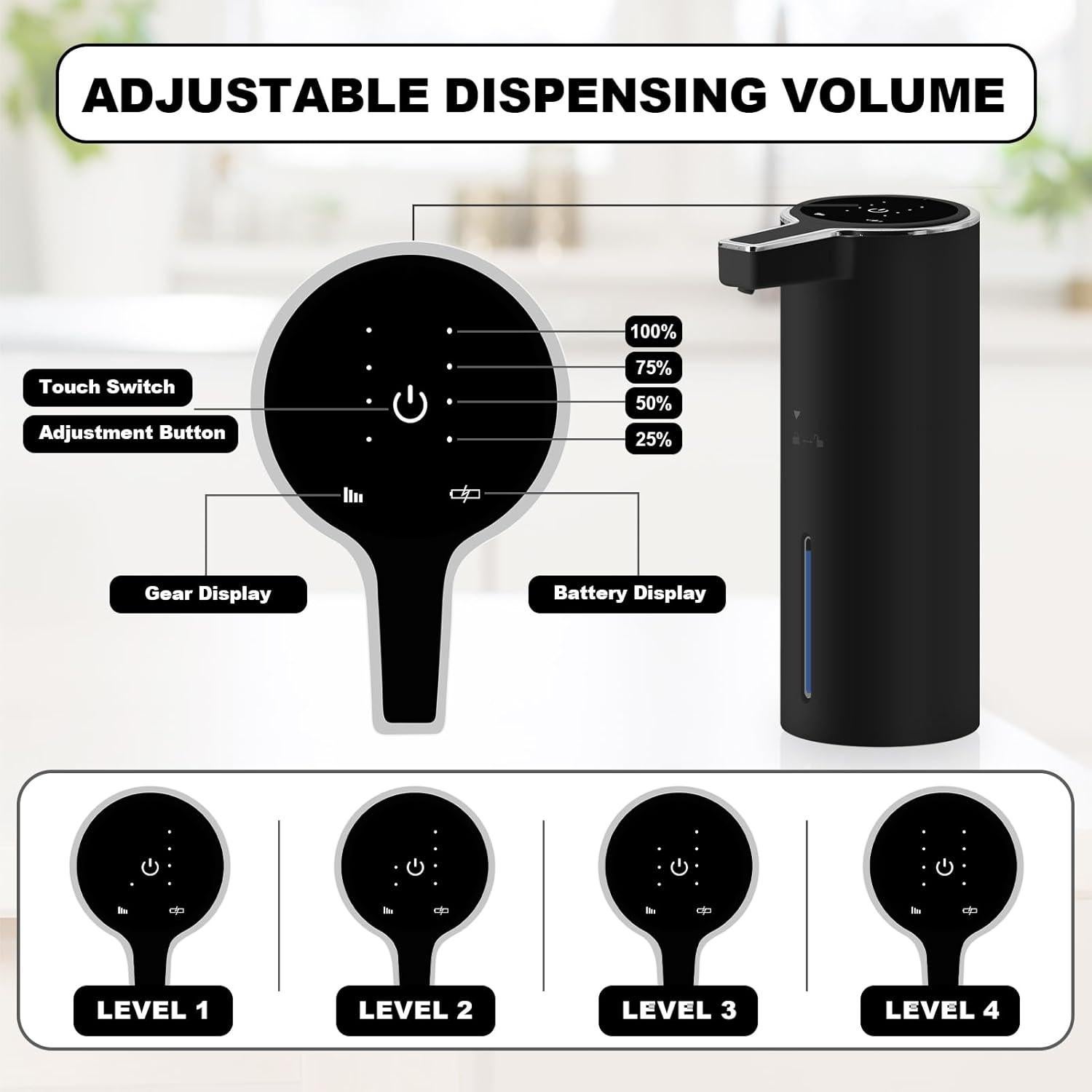 Dispensador Automático de Jabón PINENUTS 384ml USB Infrarrojo