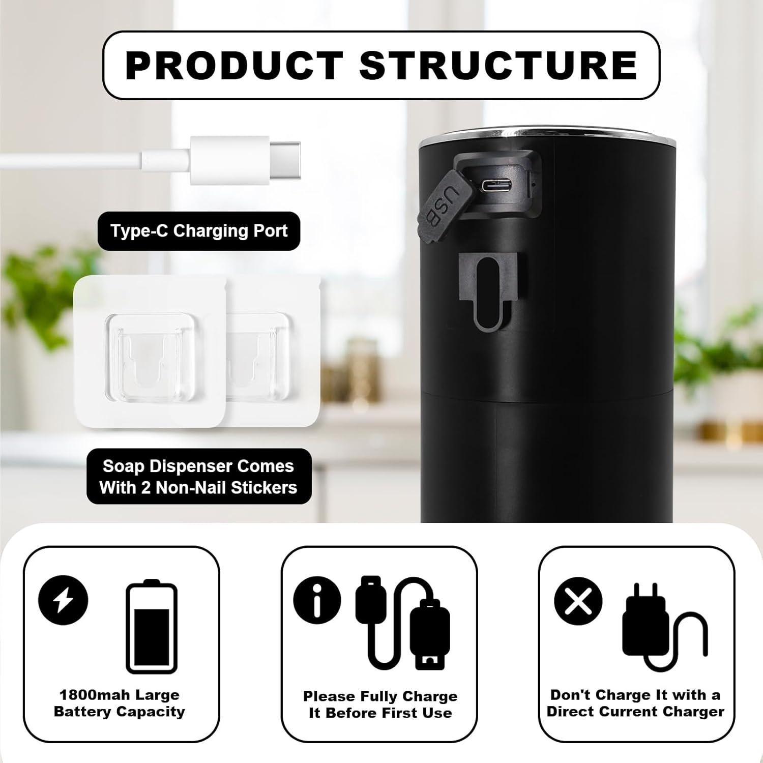 Dispensador Automático de Jabón PINENUTS 384ml USB Infrarrojo