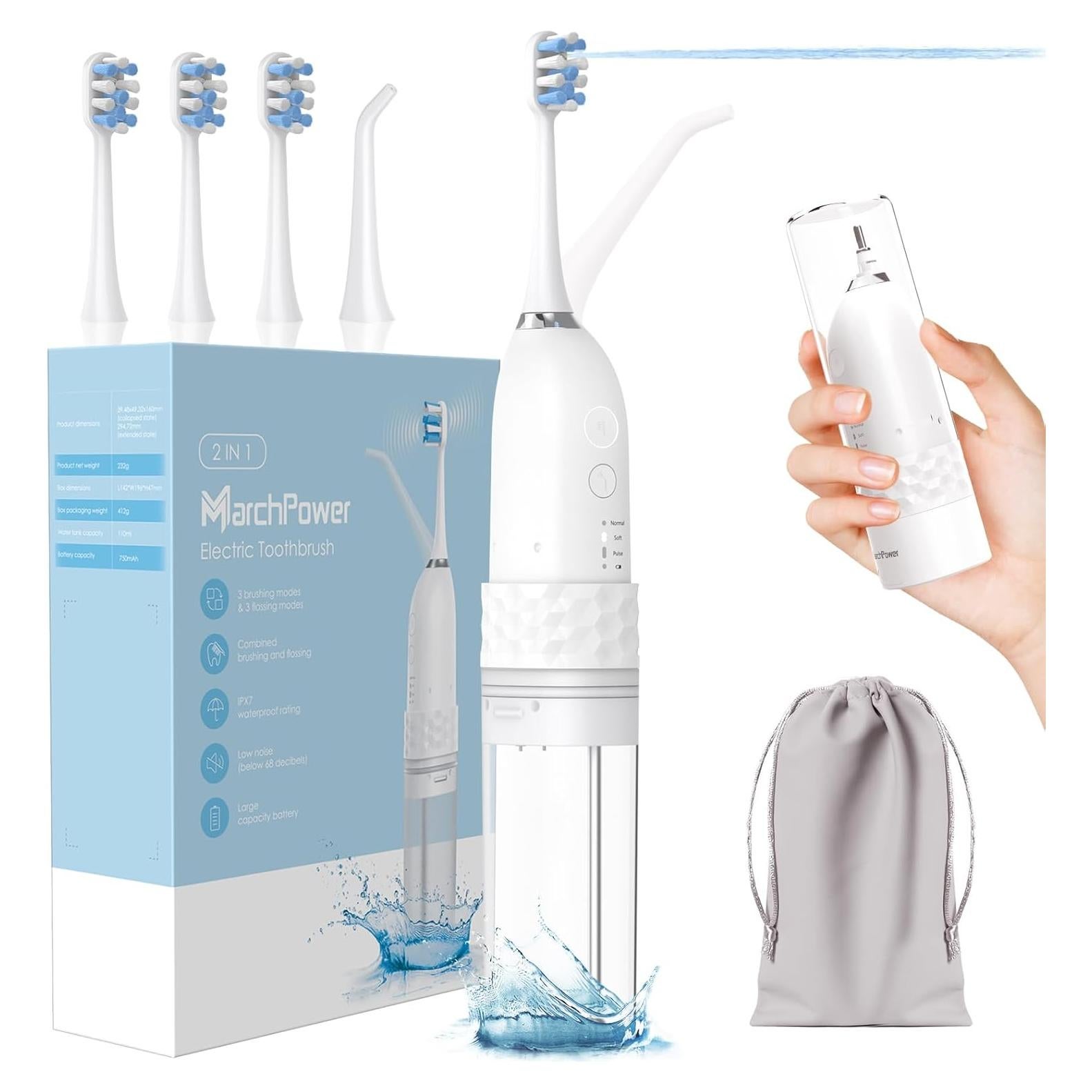 Cepillo de dientes eléctrico 2 en 1 Marchpower con irrigador