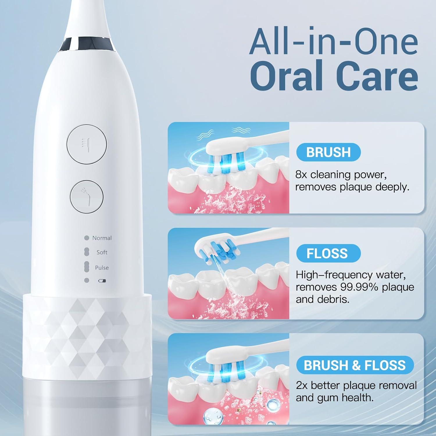 Cepillo de dientes eléctrico 2 en 1 Marchpower con irrigador