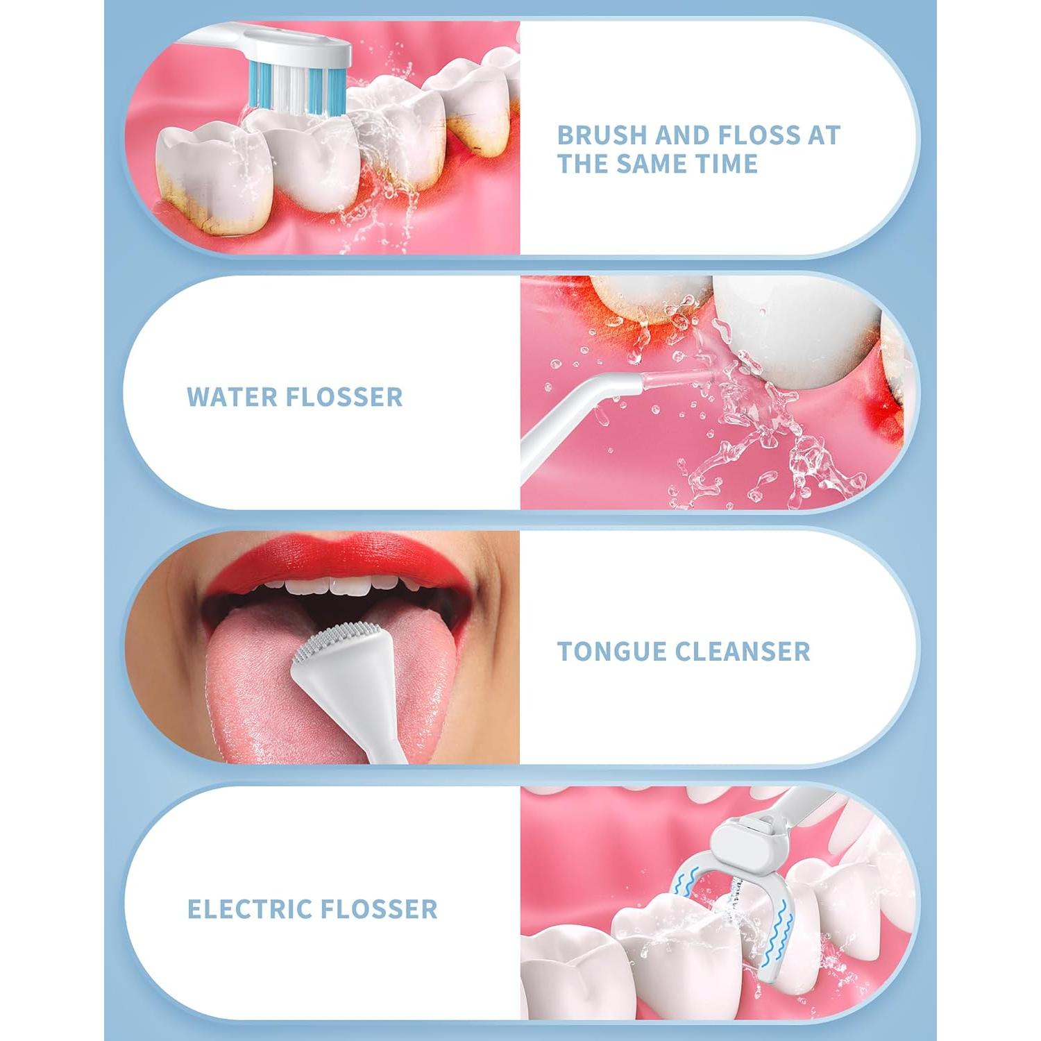 Cepillo de dientes eléctrico y irrigador Duolosy 4 en 1 blanco