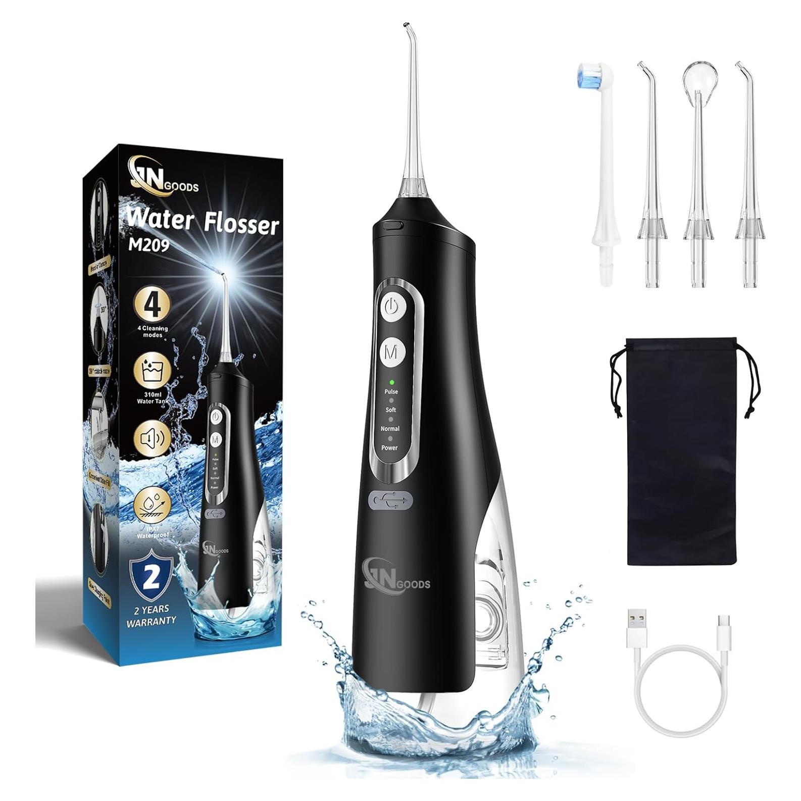 Irrigador bucal inalámbrico JNGOODS 310ml IPX7 4 modos negro