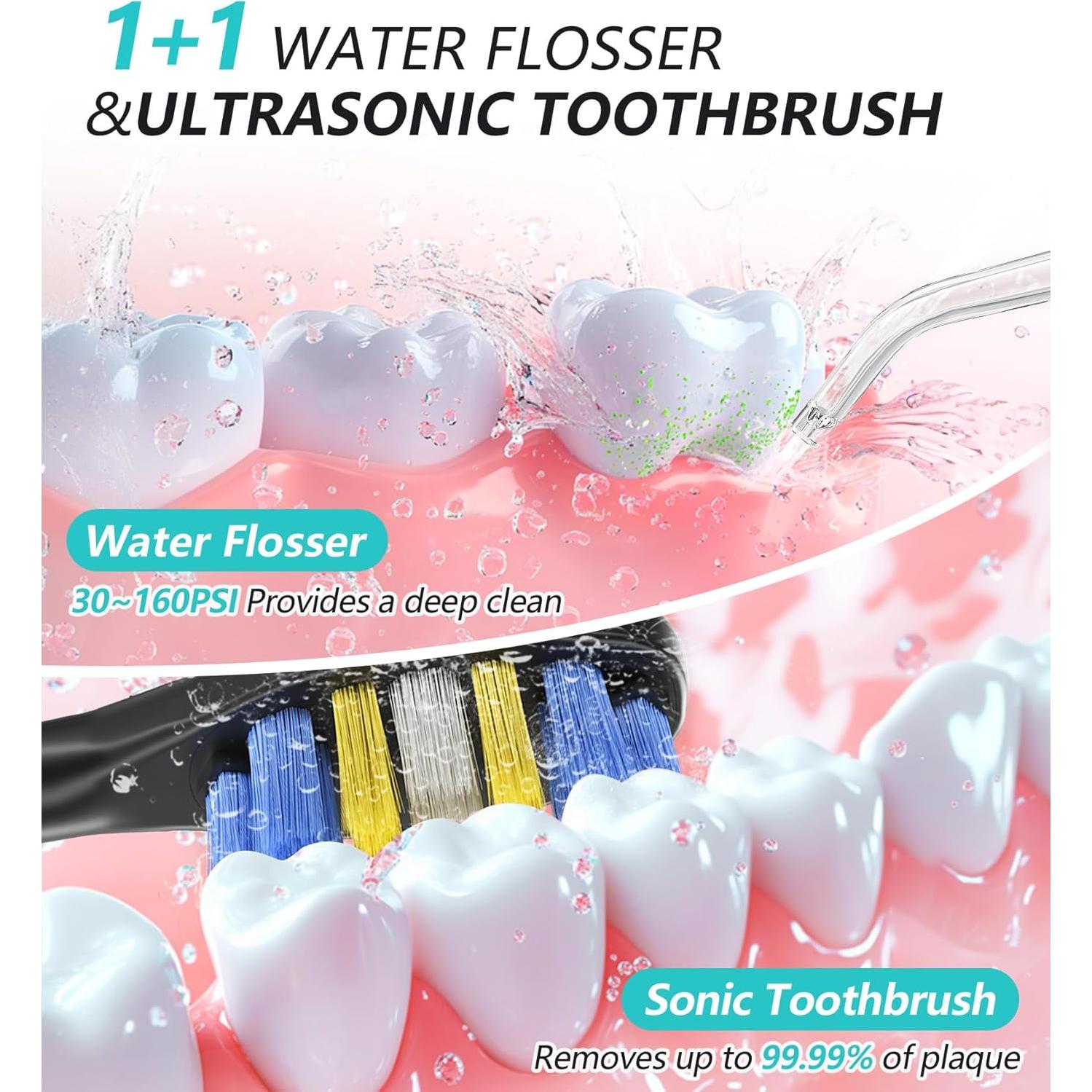 Combo Irrigador Dental y Cepillo Eléctrico HEXAYA 600ml 10 Modos