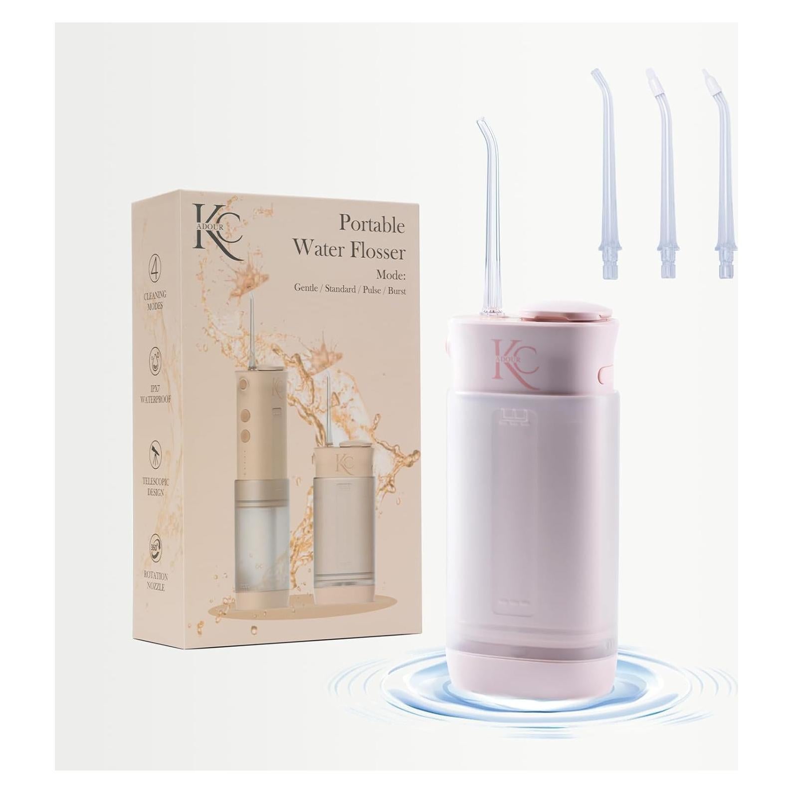 Hilo Dental Portátil con Agua KC Adour - Rosa, 4 Modos, 180ml